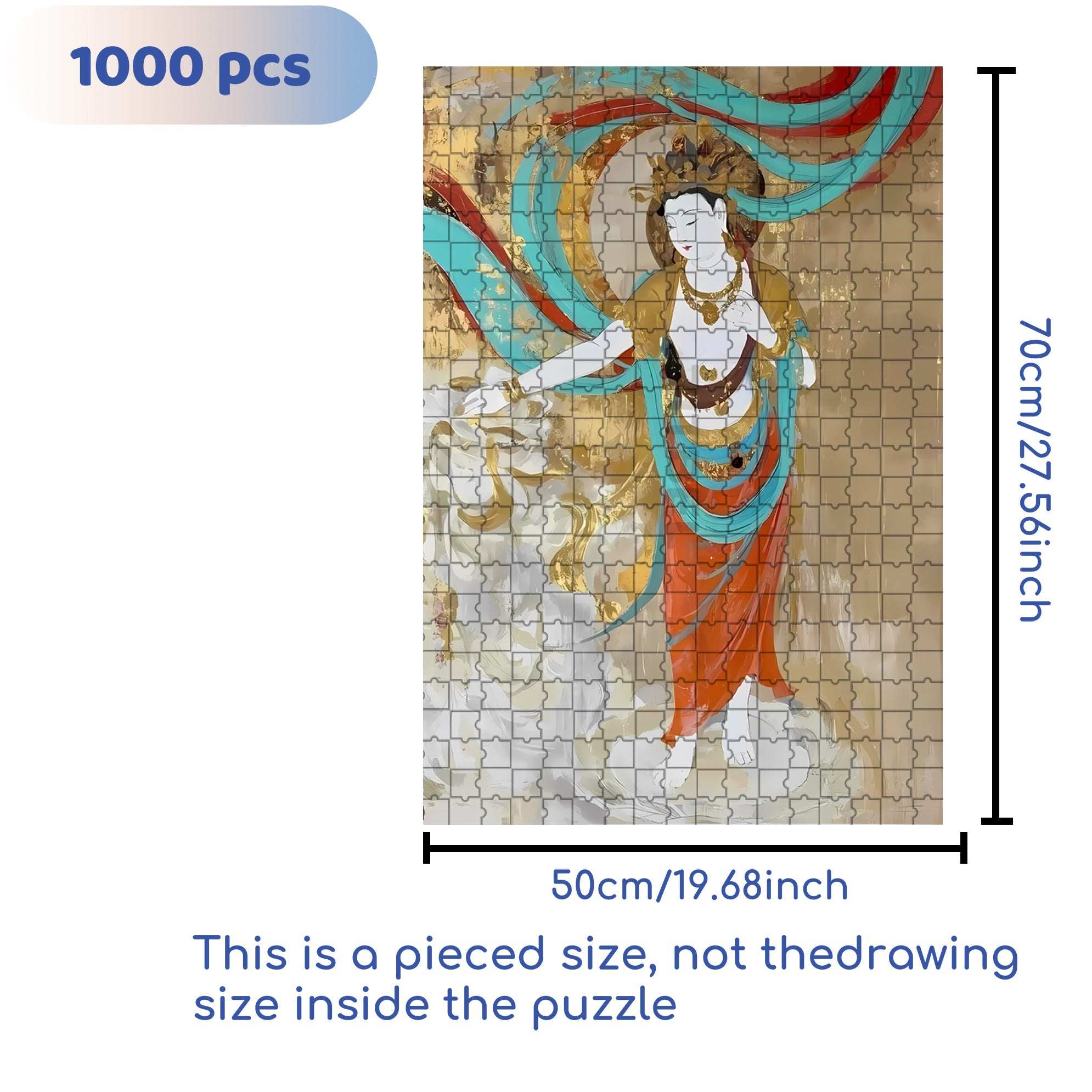 Dunhuang Murals 2 500pcs/1000pcs Jigsaw Puzzle, Scratch-Resistant, Interactive Family Game & Brain-Boosting DIY Decor, Perfect for Halloween, Christmas & New Year Gifts, Family Puzzle Game