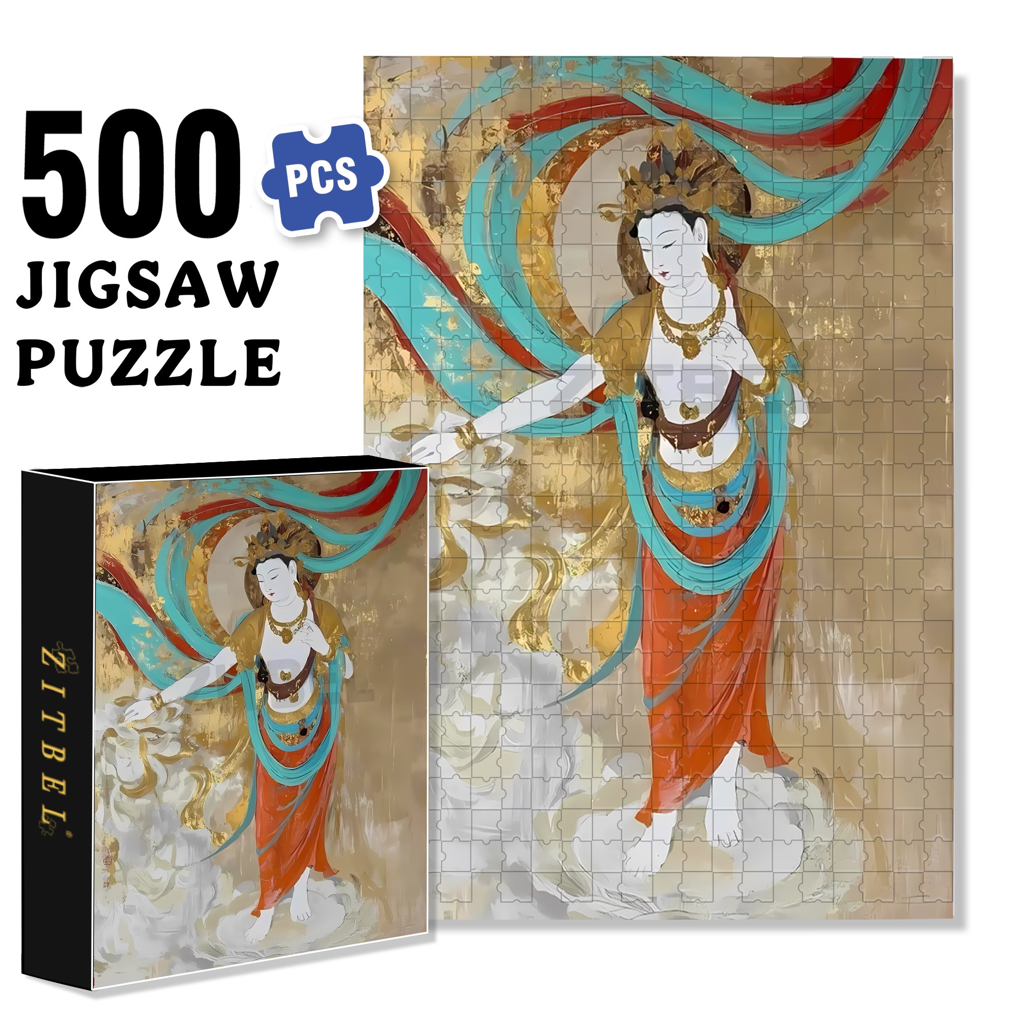 Dunhuang Murals 2 500pcs/1000pcs Jigsaw Puzzle, Scratch-Resistant, Interactive Family Game & Brain-Boosting DIY Decor, Perfect for Halloween, Christmas & New Year Gifts, Family Puzzle Game
