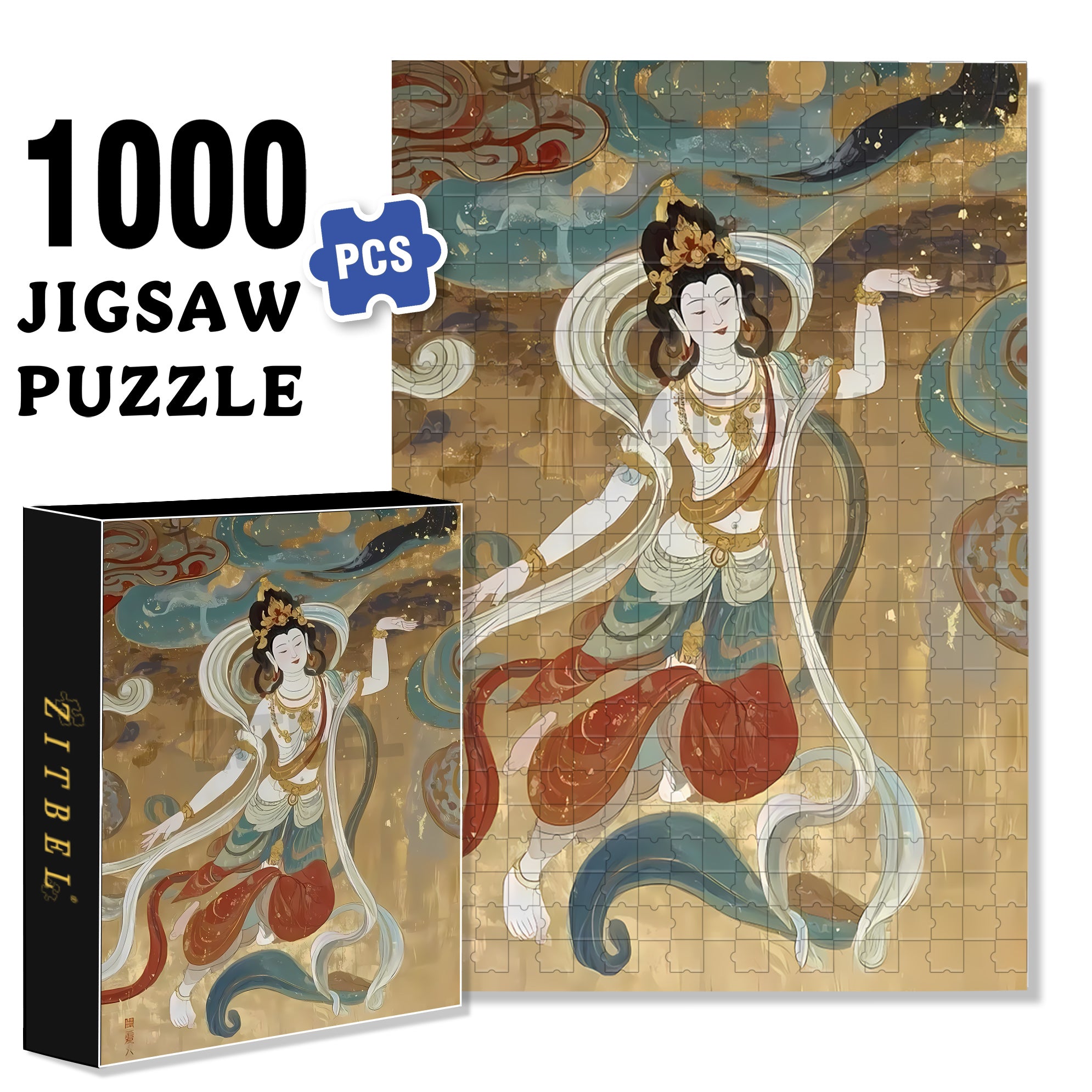 Dunhuang Murals 3 500pcs/1000pcs Jigsaw Puzzle, Scratch-Resistant, Interactive Family Game & Brain-Boosting DIY Decor, Perfect for Halloween, Christmas & New Year Gifts, Family Puzzle Game