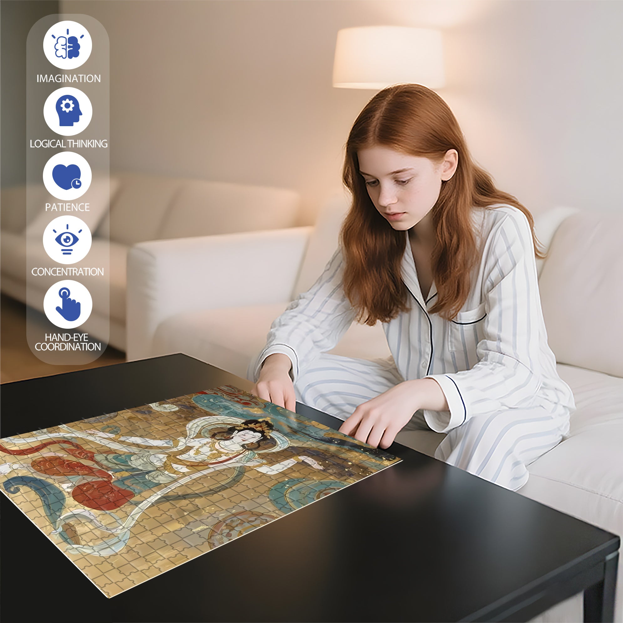 Dunhuang Murals 3 500pcs/1000pcs Jigsaw Puzzle, Scratch-Resistant, Interactive Family Game & Brain-Boosting DIY Decor, Perfect for Halloween, Christmas & New Year Gifts, Family Puzzle Game