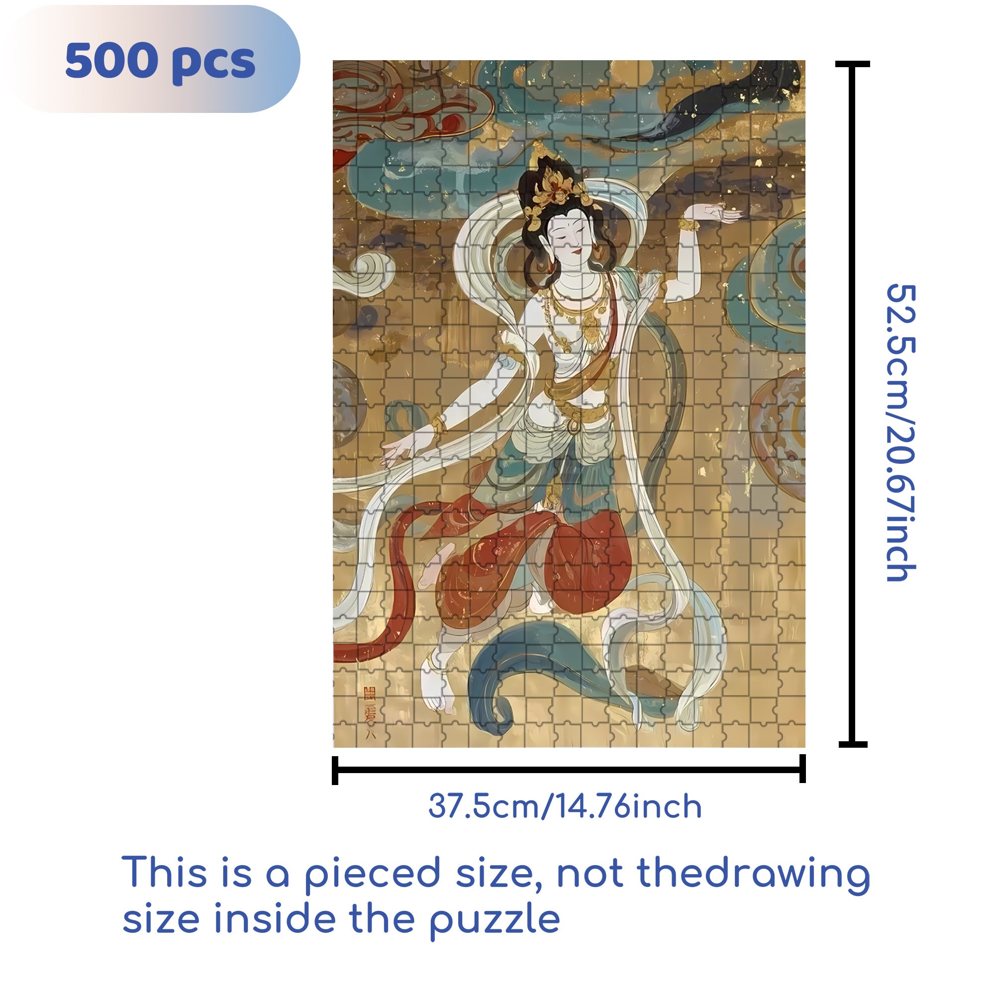 Dunhuang Murals 3 500pcs/1000pcs Jigsaw Puzzle, Scratch-Resistant, Interactive Family Game & Brain-Boosting DIY Decor, Perfect for Halloween, Christmas & New Year Gifts, Family Puzzle Game