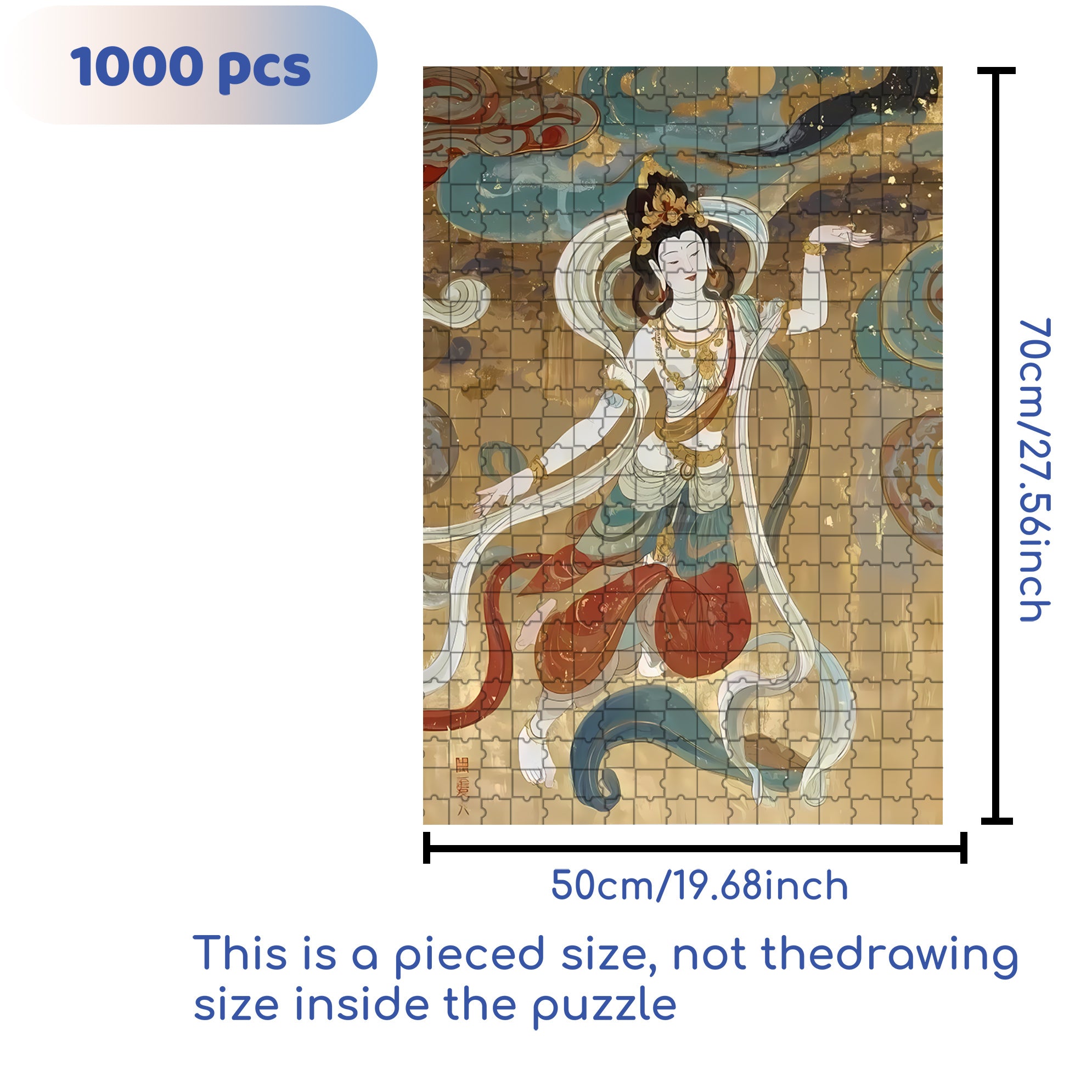 Dunhuang Murals 3 500pcs/1000pcs Jigsaw Puzzle, Scratch-Resistant, Interactive Family Game & Brain-Boosting DIY Decor, Perfect for Halloween, Christmas & New Year Gifts, Family Puzzle Game