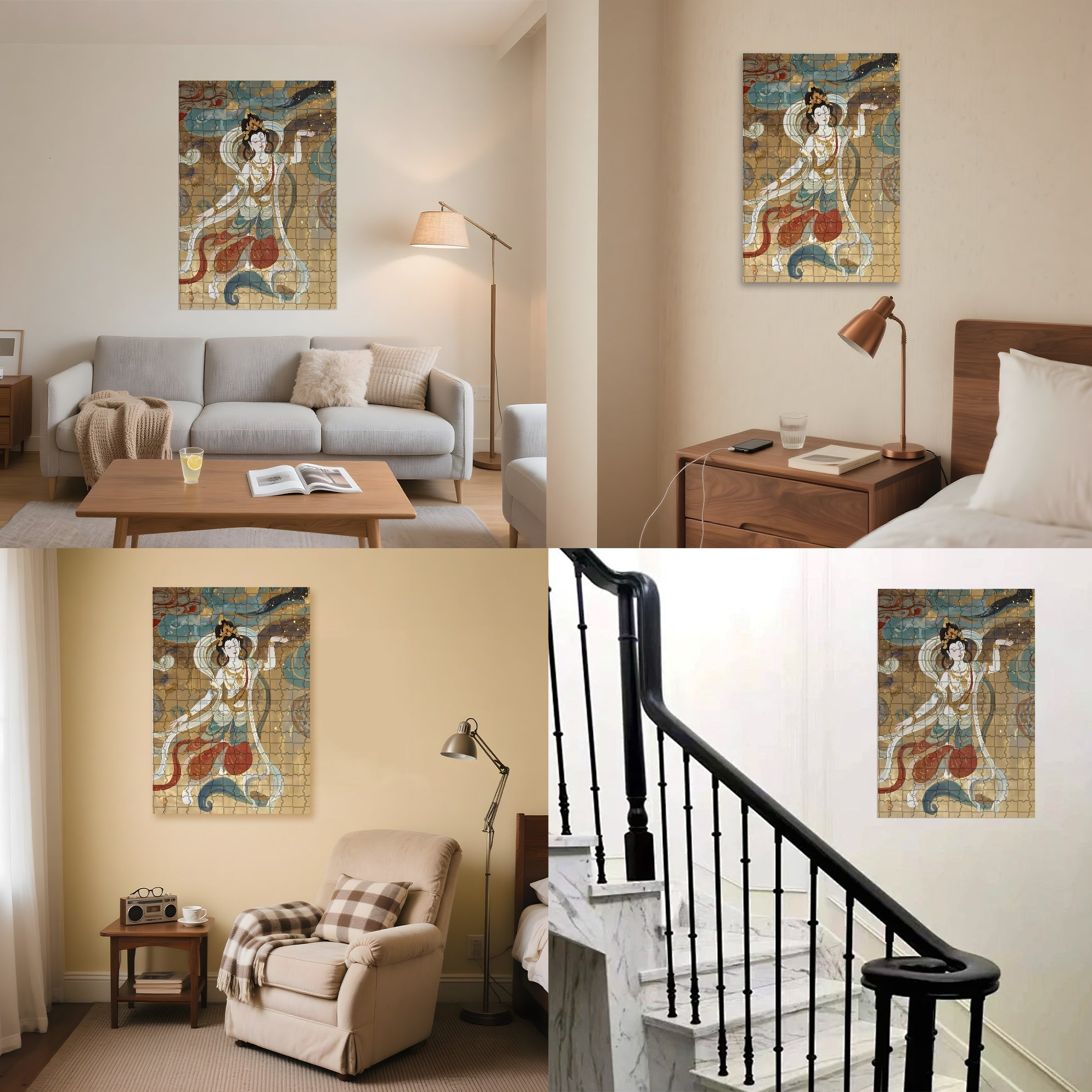 Dunhuang Murals 3 500pcs/1000pcs Jigsaw Puzzle, Scratch-Resistant, Interactive Family Game & Brain-Boosting DIY Decor, Perfect for Halloween, Christmas & New Year Gifts, Family Puzzle Game