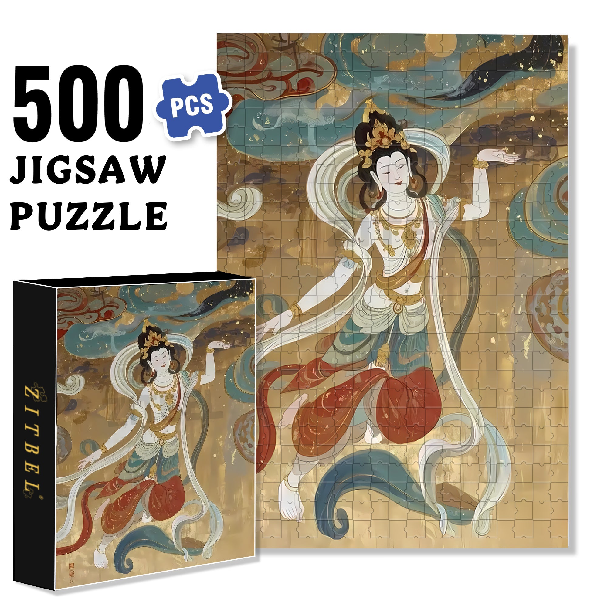 Dunhuang Murals 3 500pcs/1000pcs Jigsaw Puzzle, Scratch-Resistant, Interactive Family Game & Brain-Boosting DIY Decor, Perfect for Halloween, Christmas & New Year Gifts, Family Puzzle Game