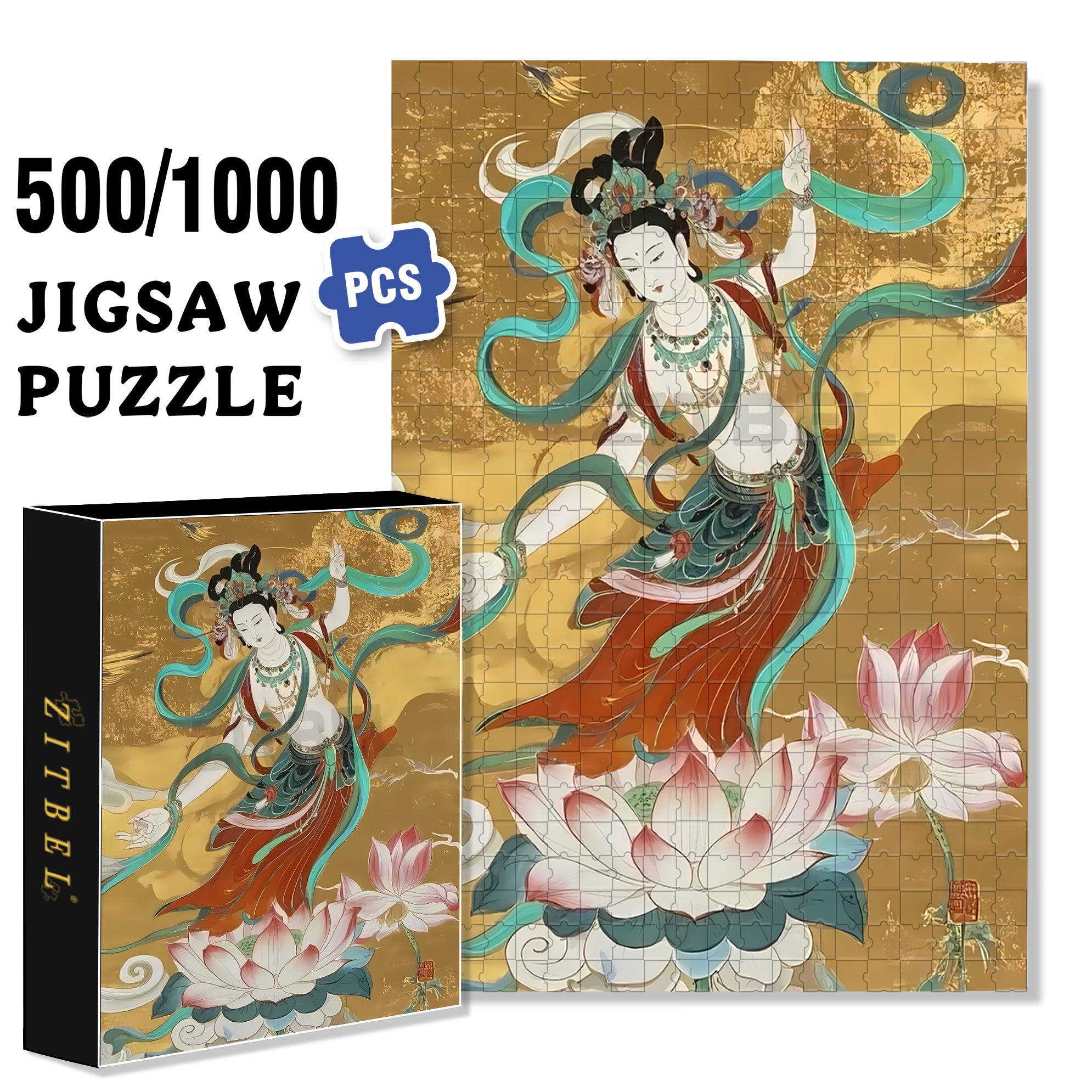 Dunhuang Murals 4 500pcs/1000pcs Jigsaw Puzzle, Scratch-Resistant, Interactive Family Game & Brain-Boosting DIY Decor, Perfect for Halloween, Christmas & New Year Gifts, Family Puzzle Game