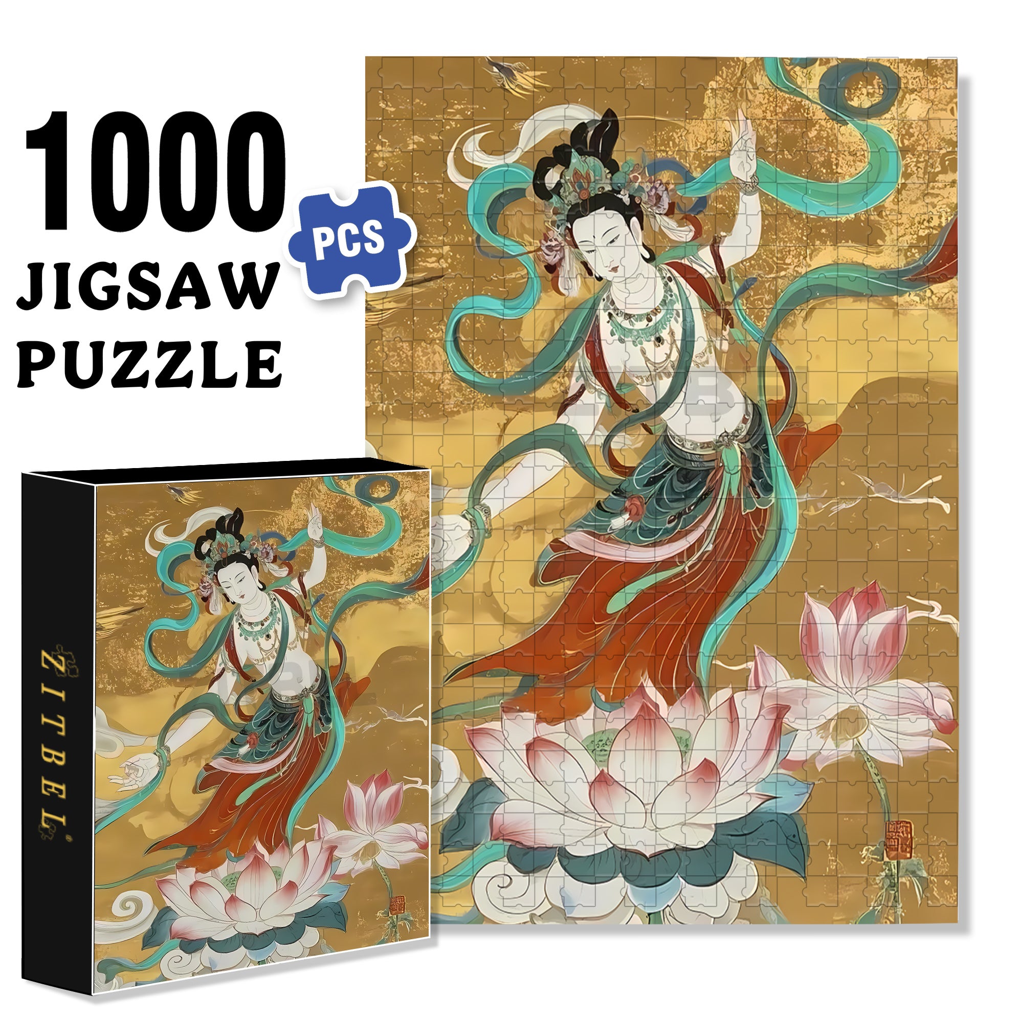 Dunhuang Murals 4 500pcs/1000pcs Jigsaw Puzzle, Scratch-Resistant, Interactive Family Game & Brain-Boosting DIY Decor, Perfect for Halloween, Christmas & New Year Gifts, Family Puzzle Game