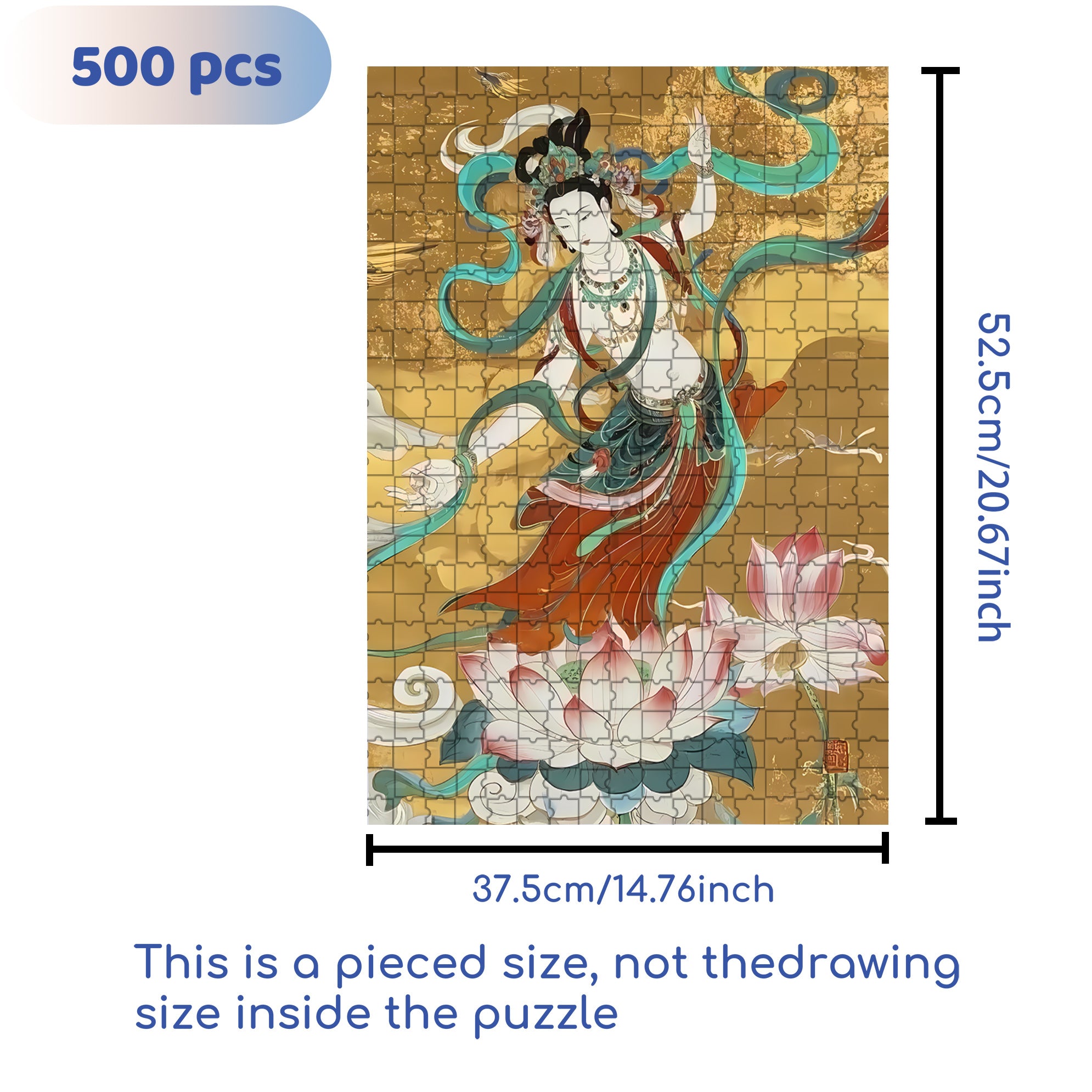 Dunhuang Murals 4 500pcs/1000pcs Jigsaw Puzzle, Scratch-Resistant, Interactive Family Game & Brain-Boosting DIY Decor, Perfect for Halloween, Christmas & New Year Gifts, Family Puzzle Game