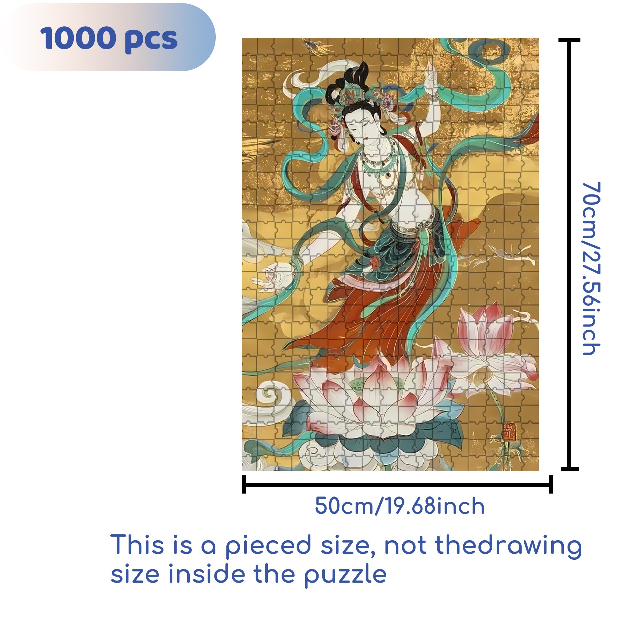 Dunhuang Murals 4 500pcs/1000pcs Jigsaw Puzzle, Scratch-Resistant, Interactive Family Game & Brain-Boosting DIY Decor, Perfect for Halloween, Christmas & New Year Gifts, Family Puzzle Game