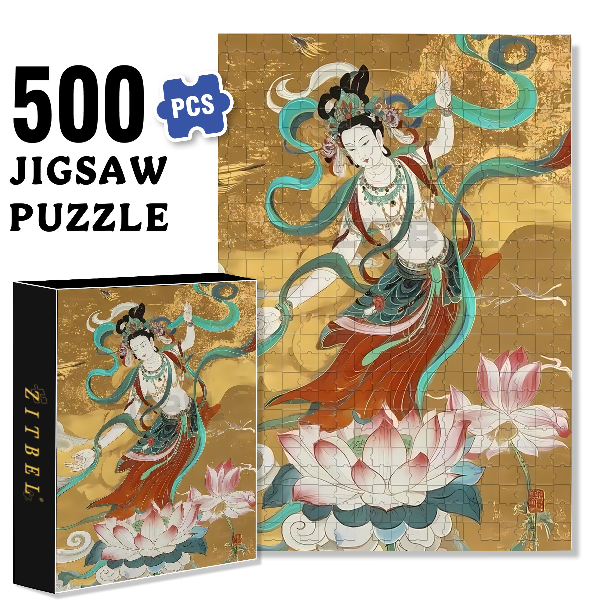 Dunhuang Murals 4 500pcs/1000pcs Jigsaw Puzzle, Scratch-Resistant, Interactive Family Game & Brain-Boosting DIY Decor, Perfect for Halloween, Christmas & New Year Gifts, Family Puzzle Game