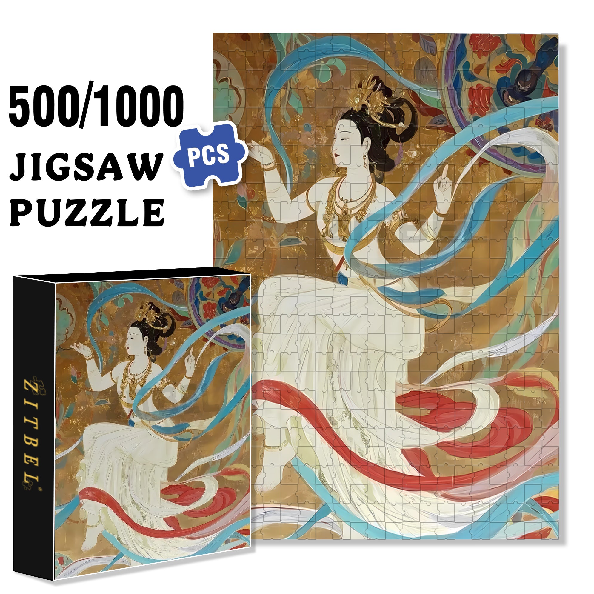 Dunhuang Murals 5 500pcs/1000pcs Jigsaw Puzzle, Scratch-Resistant, Interactive Family Game & Brain-Boosting DIY Decor, Perfect for Halloween, Christmas & New Year Gifts, Family Puzzle Game