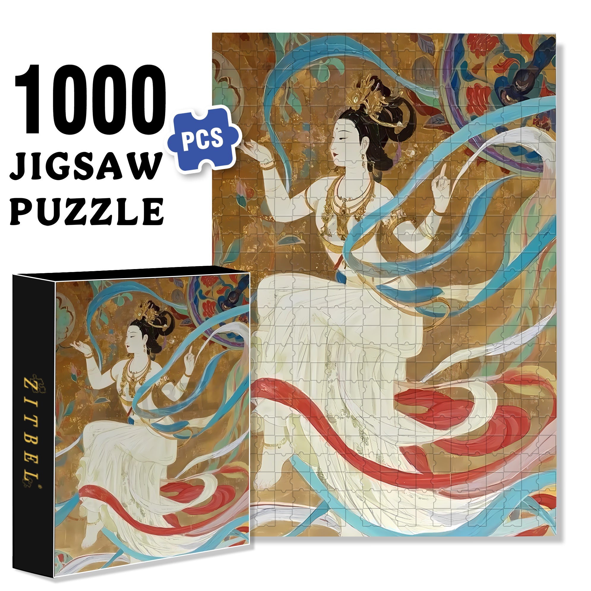 Dunhuang Murals 5 500pcs/1000pcs Jigsaw Puzzle, Scratch-Resistant, Interactive Family Game & Brain-Boosting DIY Decor, Perfect for Halloween, Christmas & New Year Gifts, Family Puzzle Game