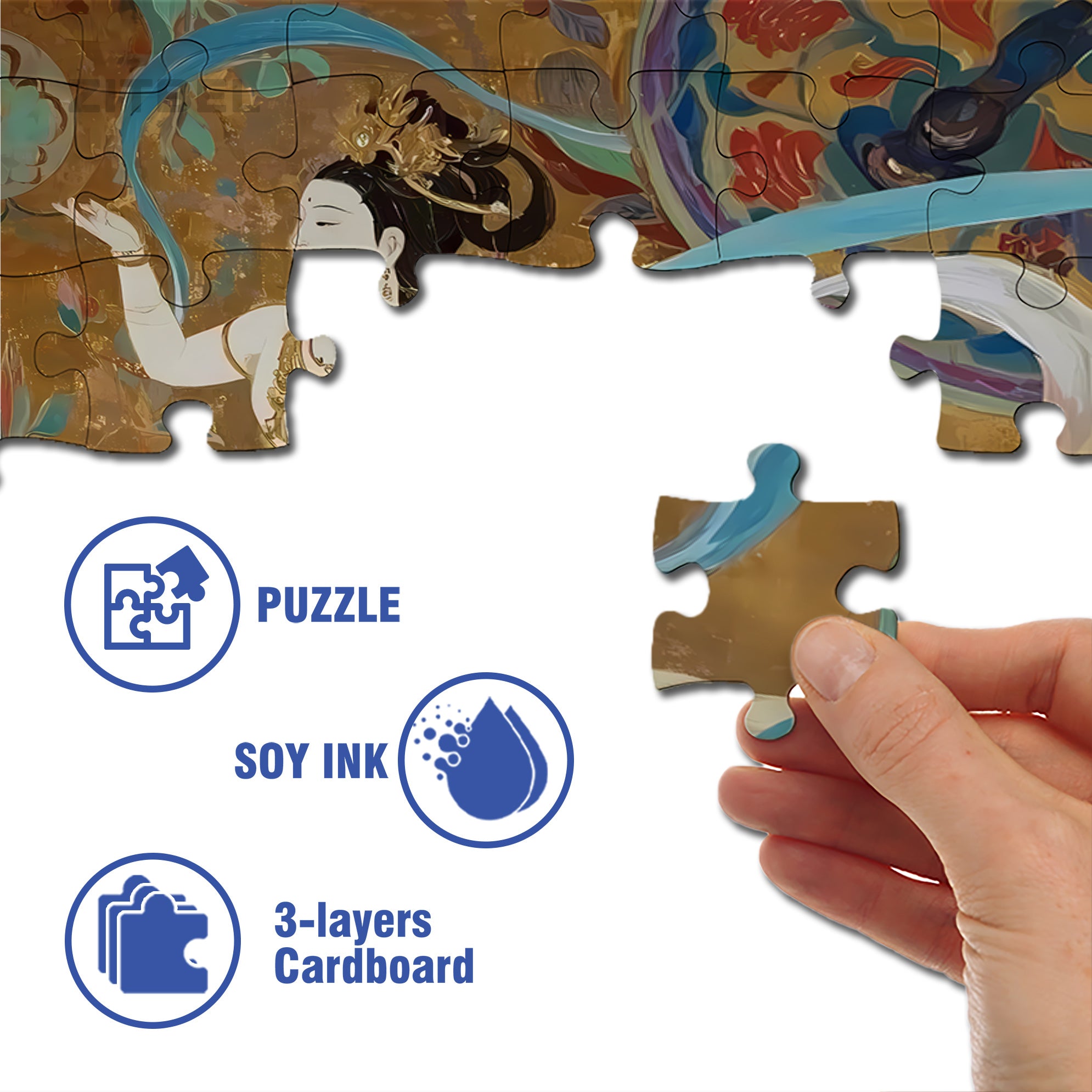 Dunhuang Murals 5 500pcs/1000pcs Jigsaw Puzzle, Scratch-Resistant, Interactive Family Game & Brain-Boosting DIY Decor, Perfect for Halloween, Christmas & New Year Gifts, Family Puzzle Game