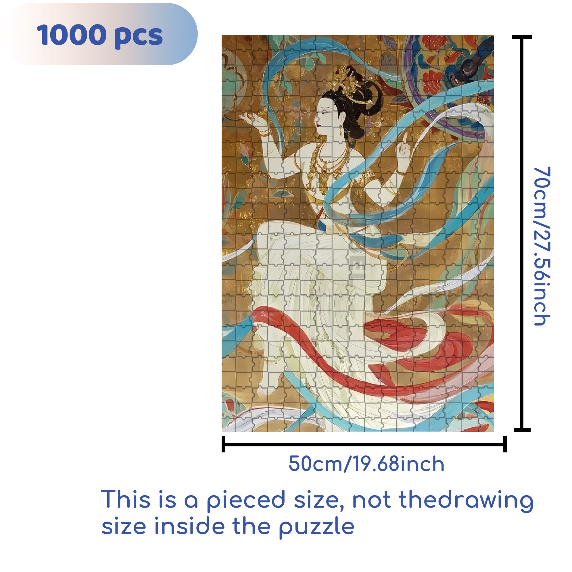 Dunhuang Murals 5 500pcs/1000pcs Jigsaw Puzzle, Scratch-Resistant, Interactive Family Game & Brain-Boosting DIY Decor, Perfect for Halloween, Christmas & New Year Gifts, Family Puzzle Game