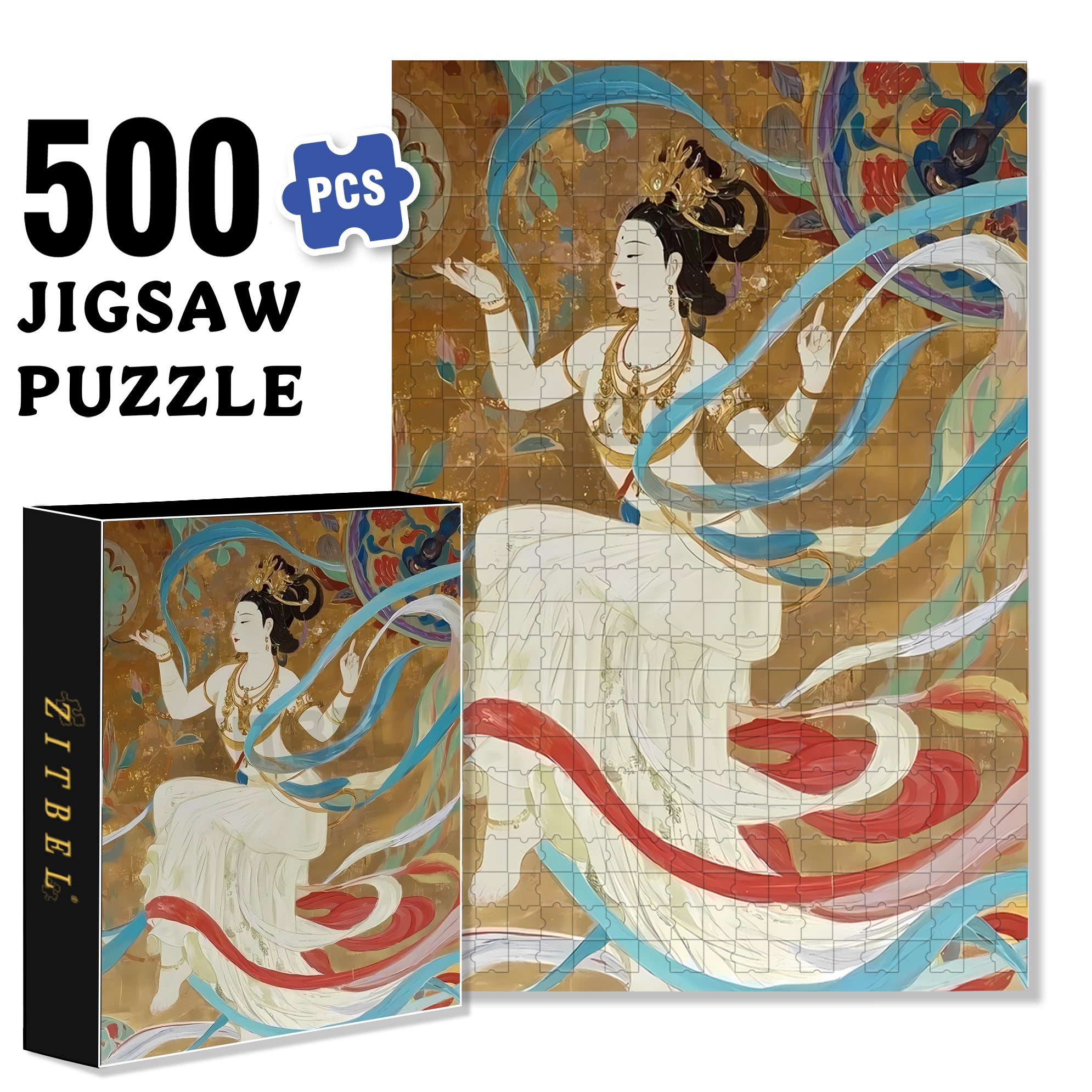 Dunhuang Murals 5 500pcs/1000pcs Jigsaw Puzzle, Scratch-Resistant, Interactive Family Game & Brain-Boosting DIY Decor, Perfect for Halloween, Christmas & New Year Gifts, Family Puzzle Game