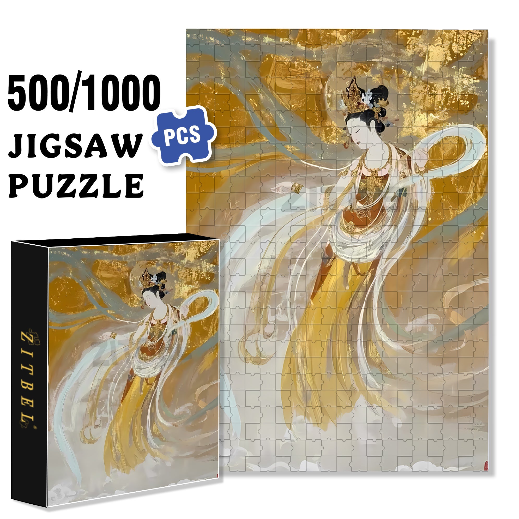 Dunhuang Murals 6 500pcs/1000pcs Jigsaw Puzzle, Scratch-Resistant, Interactive Family Game & Brain-Boosting DIY Decor, Perfect for Halloween, Christmas & New Year Gifts, Family Puzzle Game