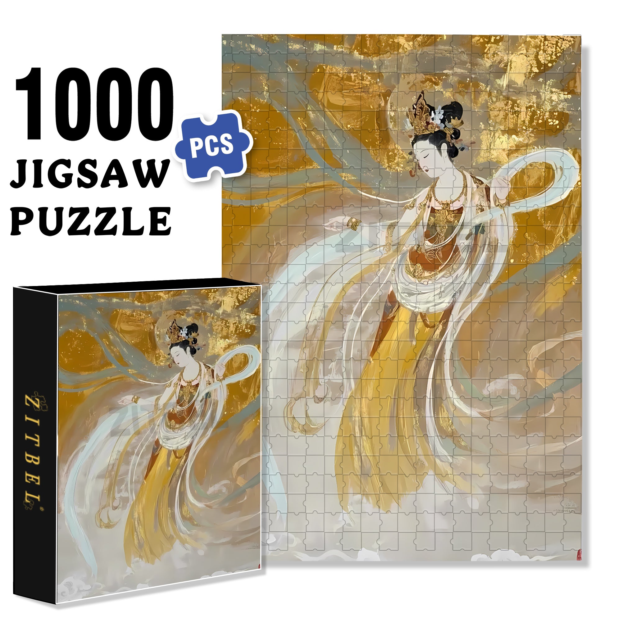 Dunhuang Murals 6 500pcs/1000pcs Jigsaw Puzzle, Scratch-Resistant, Interactive Family Game & Brain-Boosting DIY Decor, Perfect for Halloween, Christmas & New Year Gifts, Family Puzzle Game