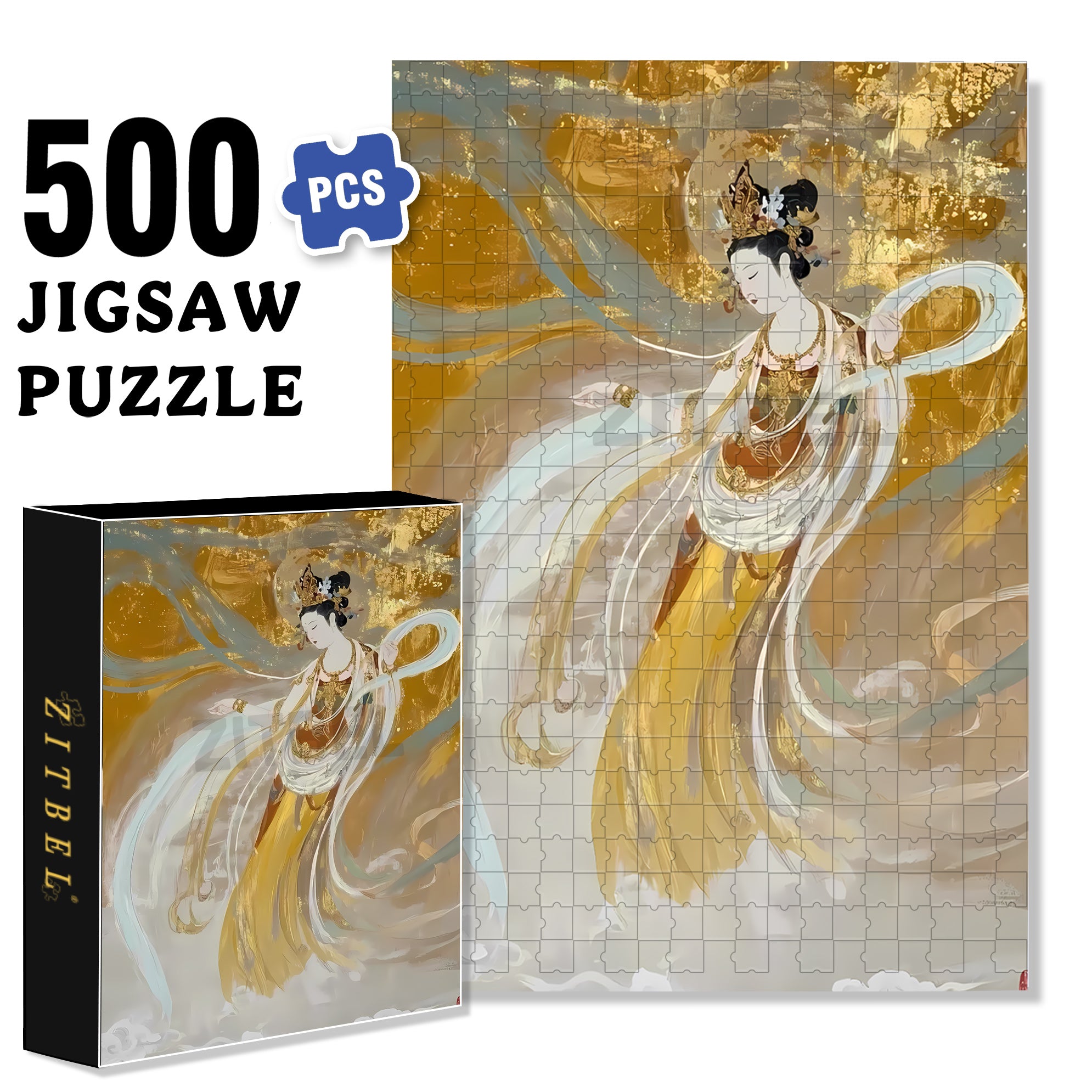 Dunhuang Murals 6 500pcs/1000pcs Jigsaw Puzzle, Scratch-Resistant, Interactive Family Game & Brain-Boosting DIY Decor, Perfect for Halloween, Christmas & New Year Gifts, Family Puzzle Game