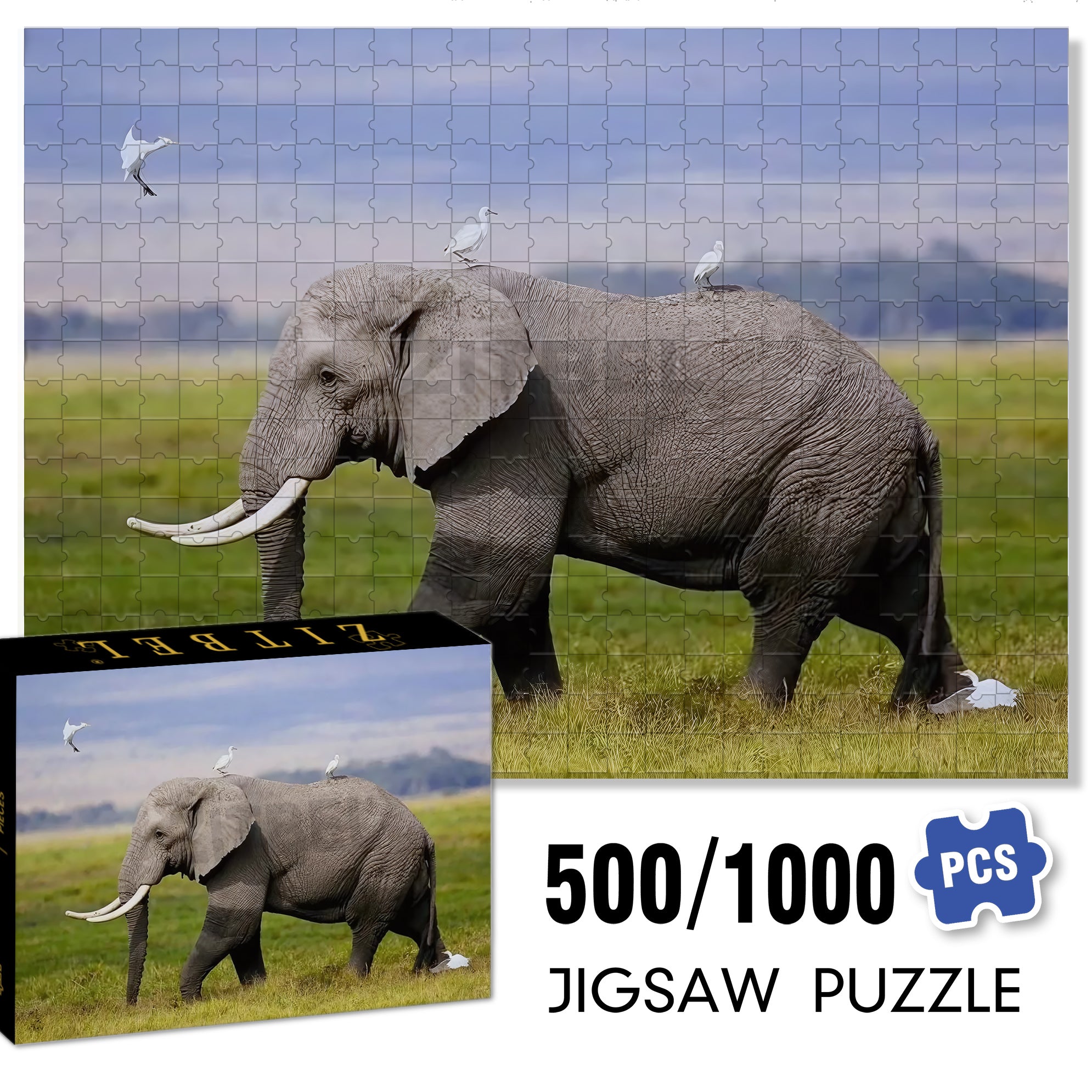 Elephants On The Grassland 500pcs/1000pcs Jigsaw Puzzle, Scratch-Resistant, Interactive Family Game & Brain-Boosting DIY Decor, Perfect for Halloween, Christmas & New Year Gifts, Family Puzzle Game