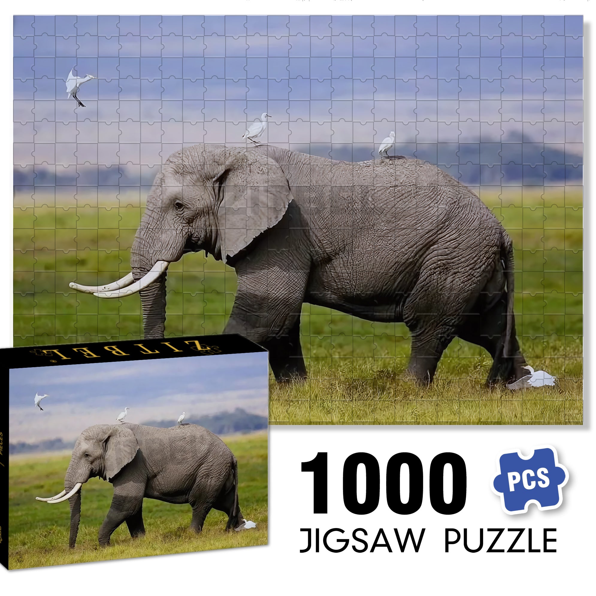 Elephants On The Grassland 500pcs/1000pcs Jigsaw Puzzle, Scratch-Resistant, Interactive Family Game & Brain-Boosting DIY Decor, Perfect for Halloween, Christmas & New Year Gifts, Family Puzzle Game