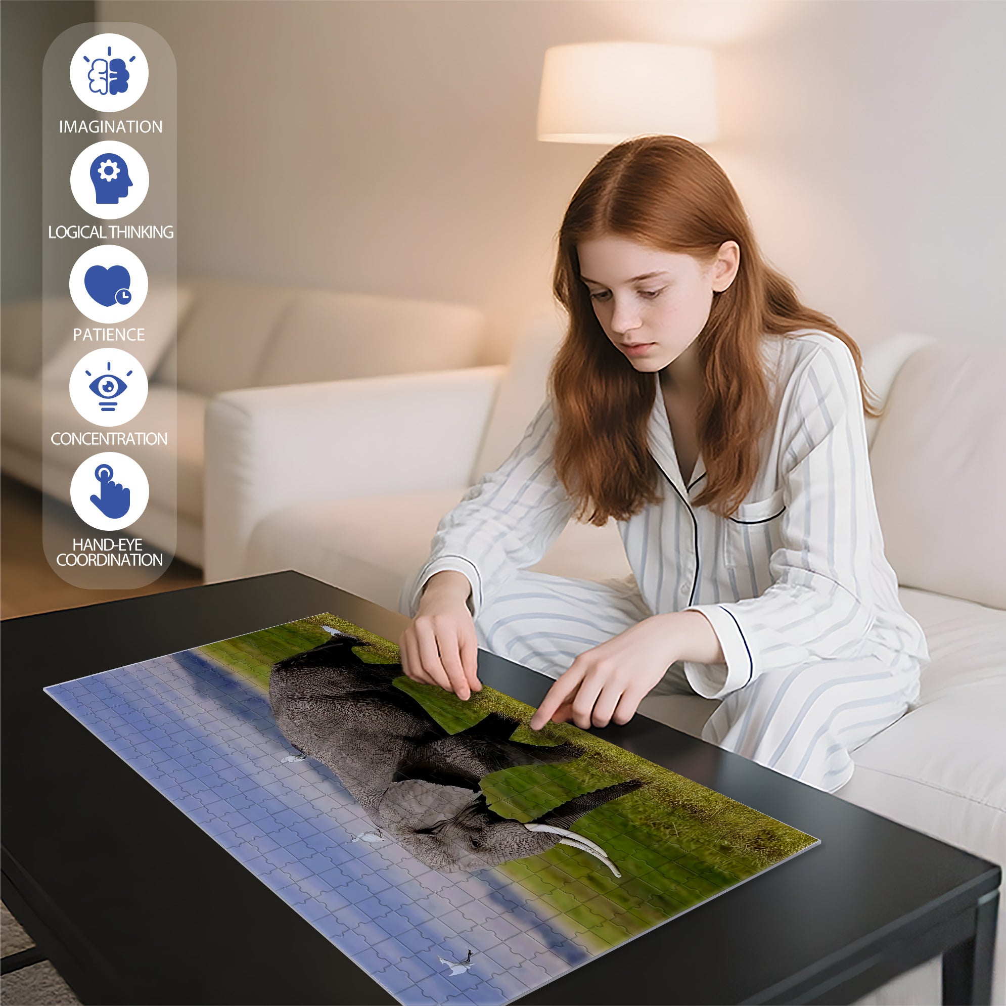 Elephants On The Grassland 500pcs/1000pcs Jigsaw Puzzle, Scratch-Resistant, Interactive Family Game & Brain-Boosting DIY Decor, Perfect for Halloween, Christmas & New Year Gifts, Family Puzzle Game