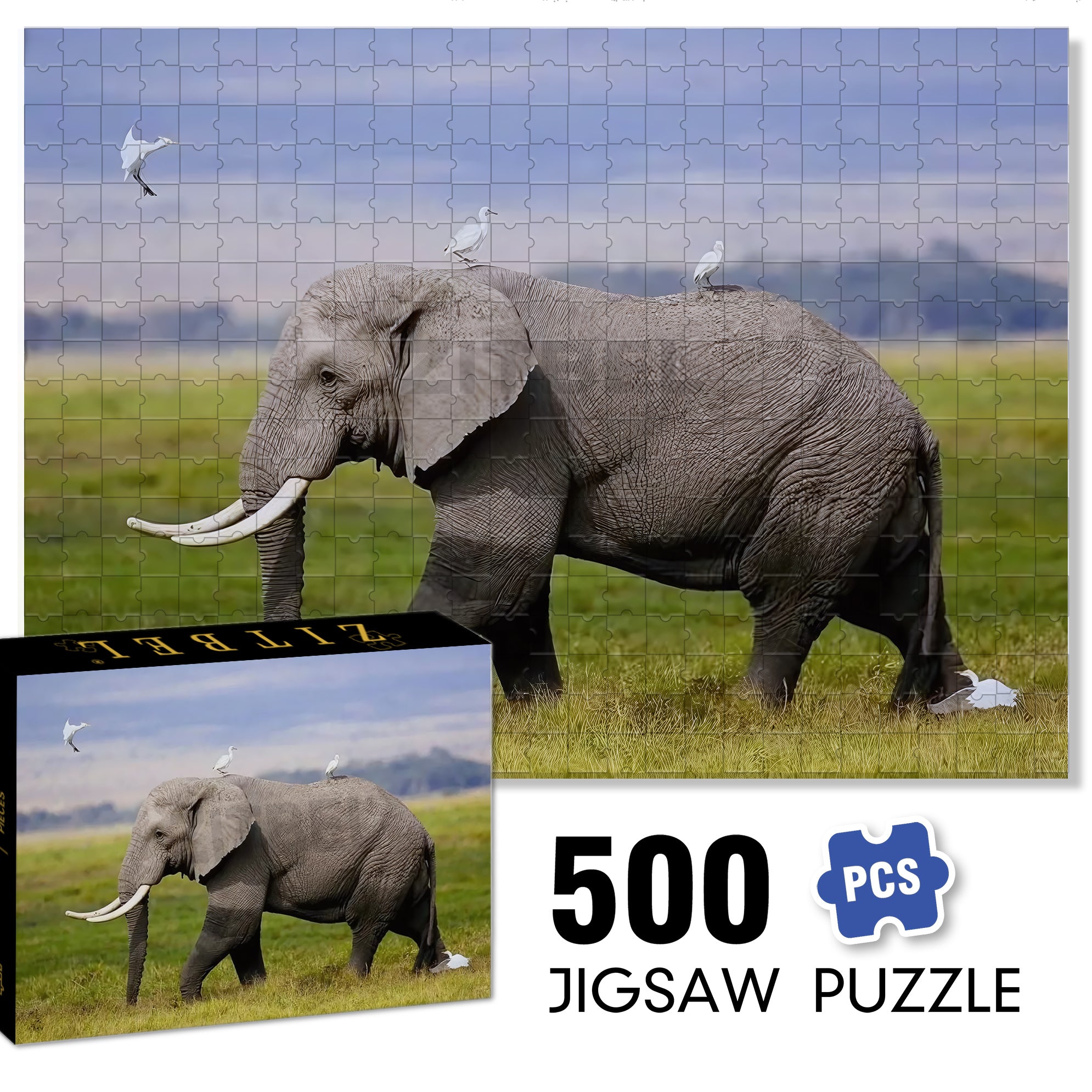 Elephants On The Grassland 500pcs/1000pcs Jigsaw Puzzle, Scratch-Resistant, Interactive Family Game & Brain-Boosting DIY Decor, Perfect for Halloween, Christmas & New Year Gifts, Family Puzzle Game