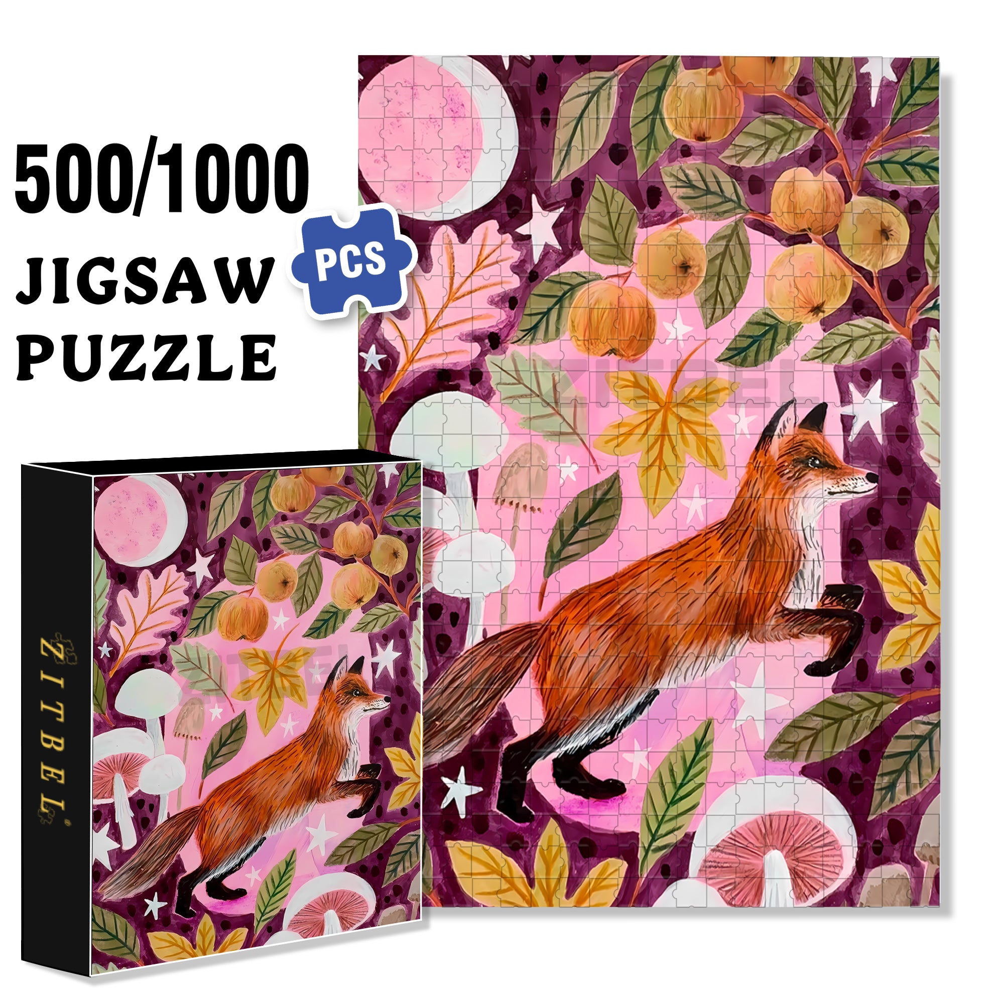 Forest Fox 500pcs/1000pcs Jigsaw Puzzle, Scratch-Resistant, Interactive Family Game & Brain-Boosting DIY Decor, Perfect for Halloween, Christmas & New Year Gifts, Family Puzzle Game