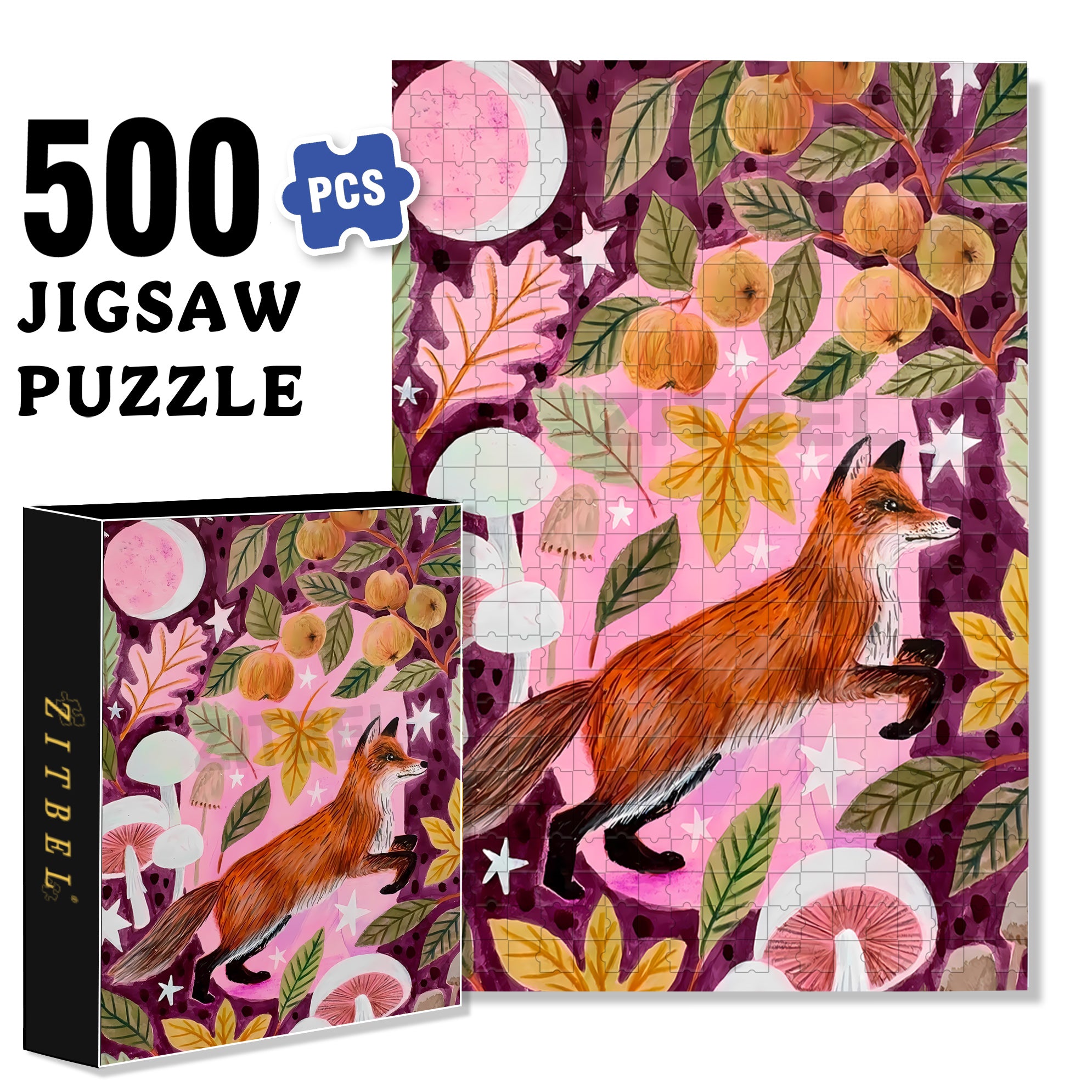 Forest Fox 500pcs/1000pcs Jigsaw Puzzle, Scratch-Resistant, Interactive Family Game & Brain-Boosting DIY Decor, Perfect for Halloween, Christmas & New Year Gifts, Family Puzzle Game
