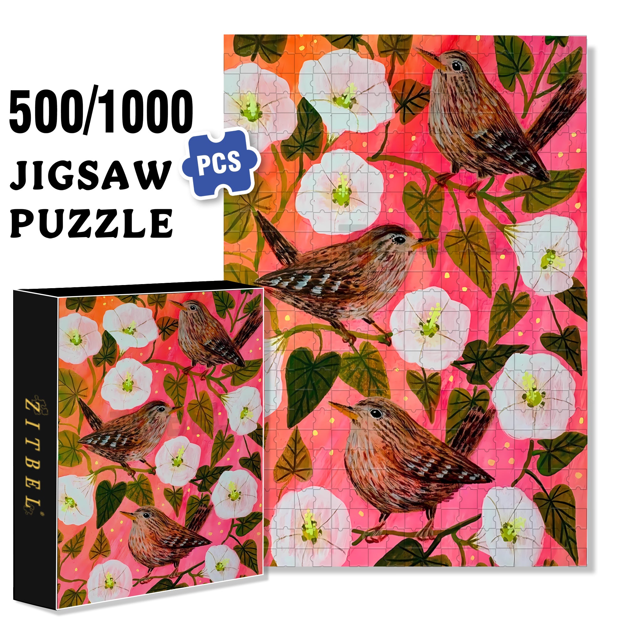 Joy Of Bird 500pcs/1000pcs Jigsaw Puzzle, Scratch-Resistant, Interactive Family Game & Brain-Boosting DIY Decor, Perfect for Halloween, Christmas & New Year Gifts, Family Puzzle Game