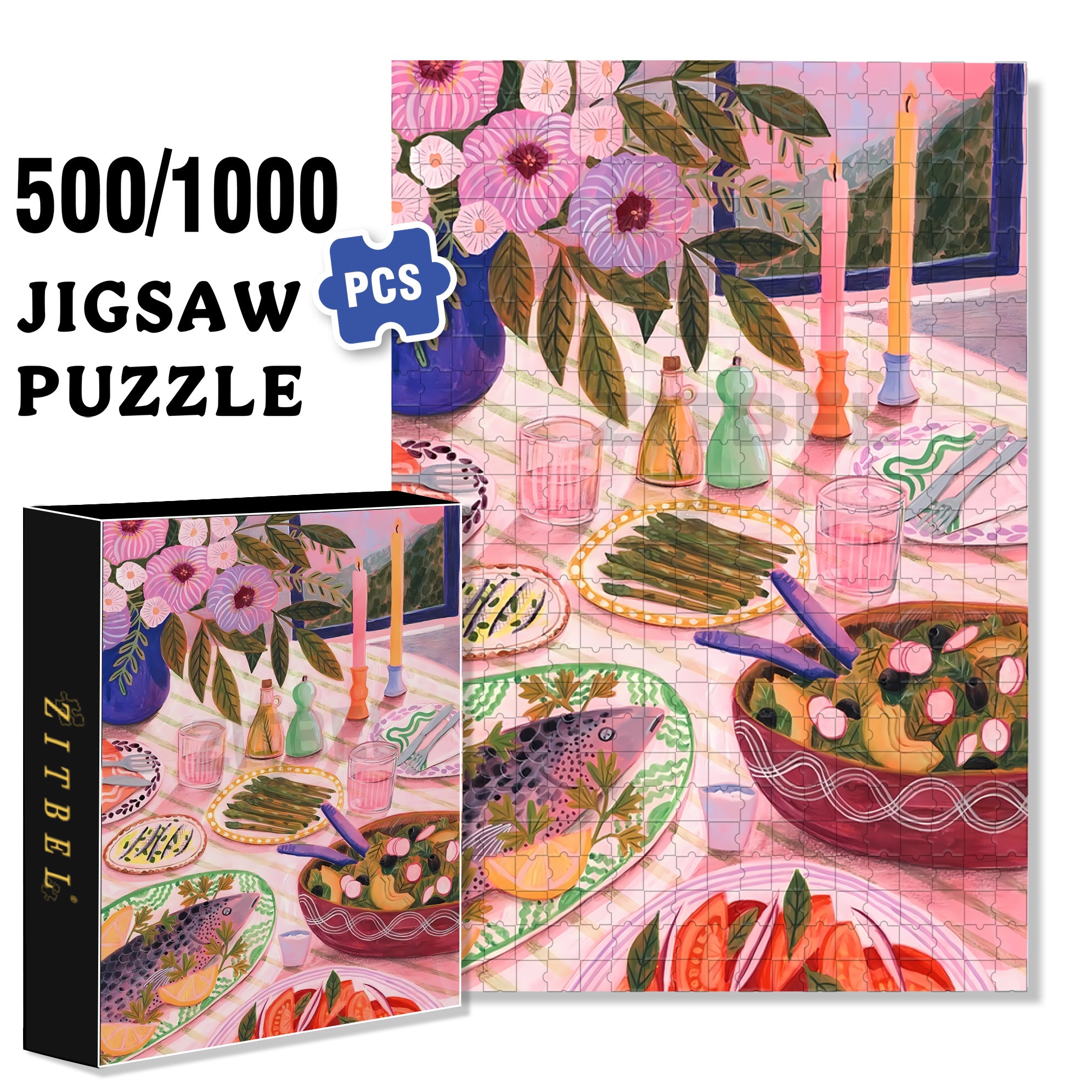 Lemon Baked Sea Bass 500pcs/1000pcs Jigsaw Puzzle, Scratch-Resistant, Interactive Family Game & Brain-Boosting DIY Decor, Perfect for Halloween, Christmas & New Year Gifts, Family Puzzle Game
