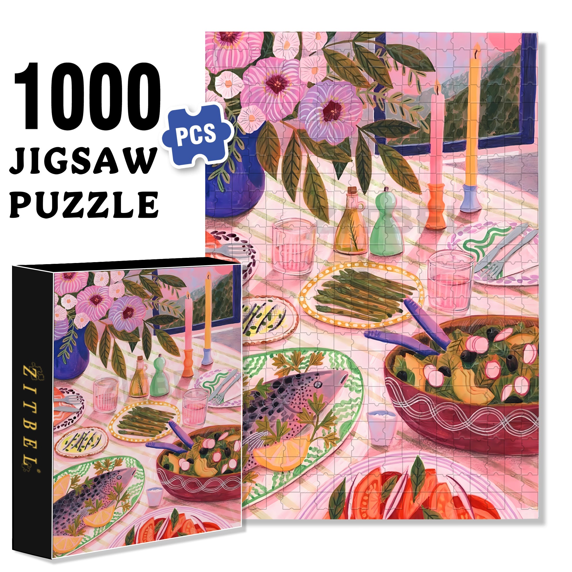 Lemon Baked Sea Bass 500pcs/1000pcs Jigsaw Puzzle, Scratch-Resistant, Interactive Family Game & Brain-Boosting DIY Decor, Perfect for Halloween, Christmas & New Year Gifts, Family Puzzle Game