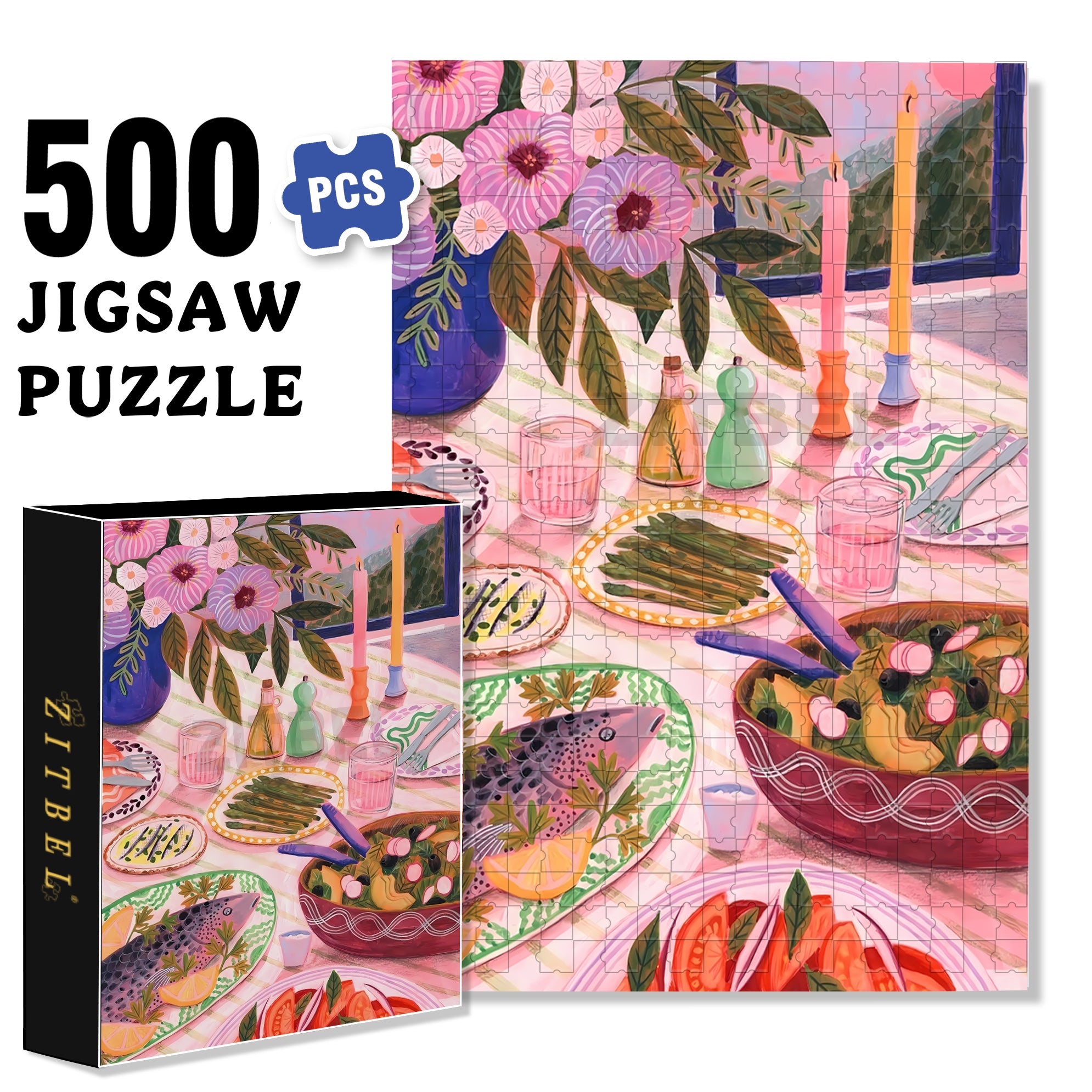 Lemon Baked Sea Bass 500pcs/1000pcs Jigsaw Puzzle, Scratch-Resistant, Interactive Family Game & Brain-Boosting DIY Decor, Perfect for Halloween, Christmas & New Year Gifts, Family Puzzle Game