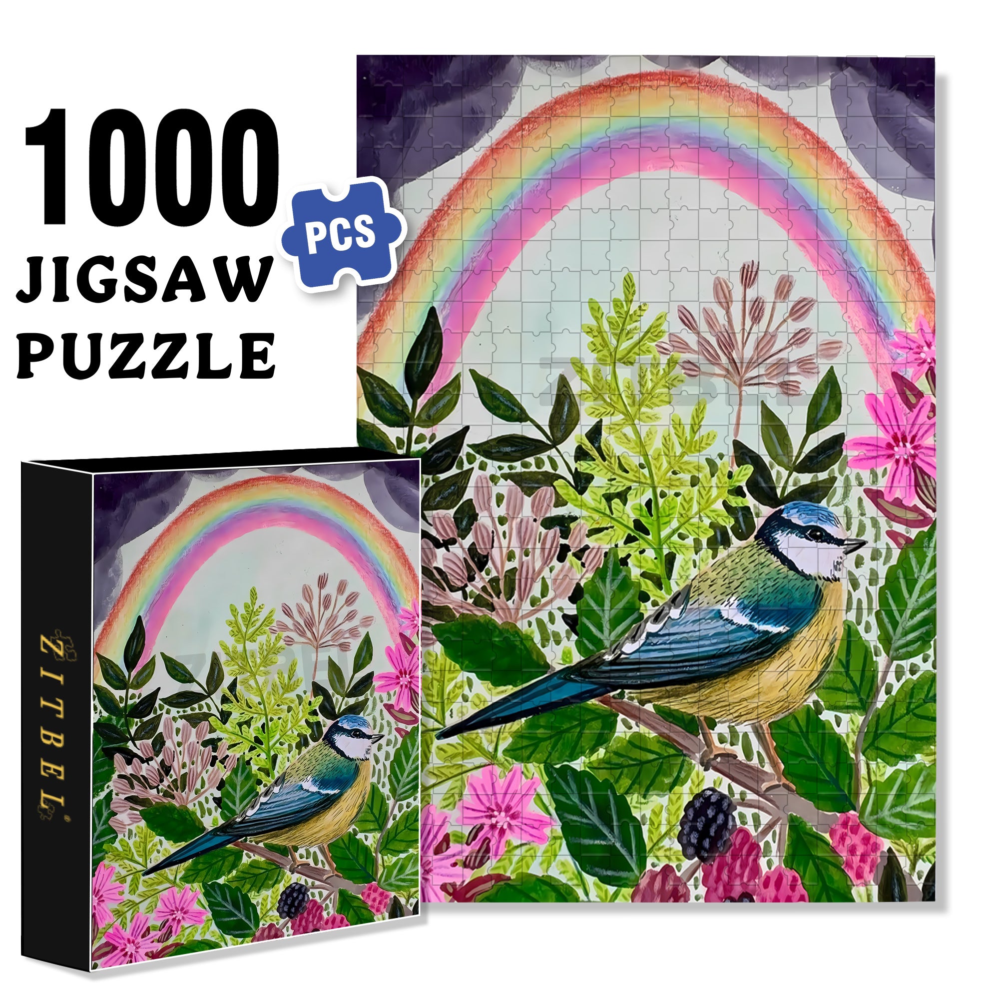 Rainbow And Bird 500pcs/1000pcs Jigsaw Puzzle, Scratch-Resistant, Interactive Family Game & Brain-Boosting DIY Decor, Perfect for Halloween, Christmas & New Year Gifts, Family Puzzle Game