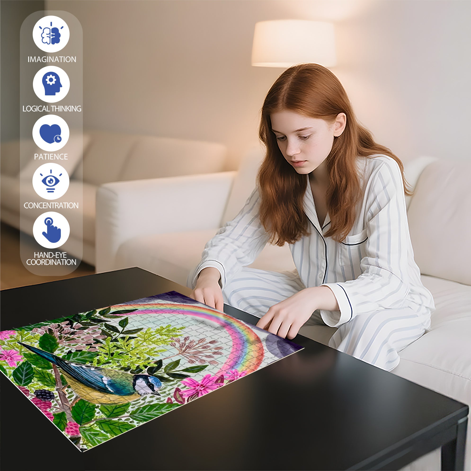 Rainbow And Bird 500pcs/1000pcs Jigsaw Puzzle, Scratch-Resistant, Interactive Family Game & Brain-Boosting DIY Decor, Perfect for Halloween, Christmas & New Year Gifts, Family Puzzle Game