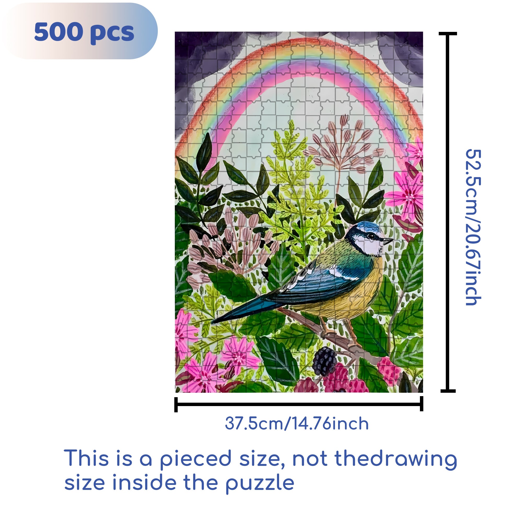 Rainbow And Bird 500pcs/1000pcs Jigsaw Puzzle, Scratch-Resistant, Interactive Family Game & Brain-Boosting DIY Decor, Perfect for Halloween, Christmas & New Year Gifts, Family Puzzle Game