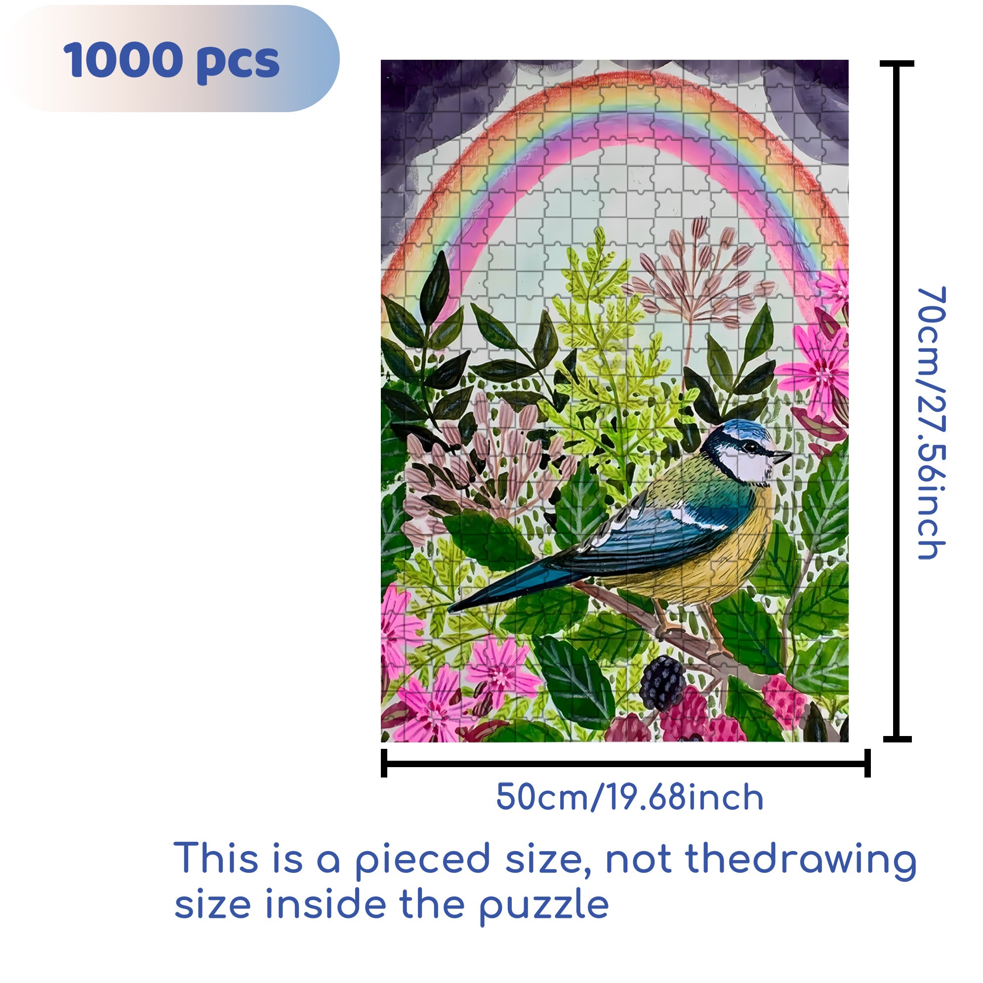 Rainbow And Bird 500pcs/1000pcs Jigsaw Puzzle, Scratch-Resistant, Interactive Family Game & Brain-Boosting DIY Decor, Perfect for Halloween, Christmas & New Year Gifts, Family Puzzle Game