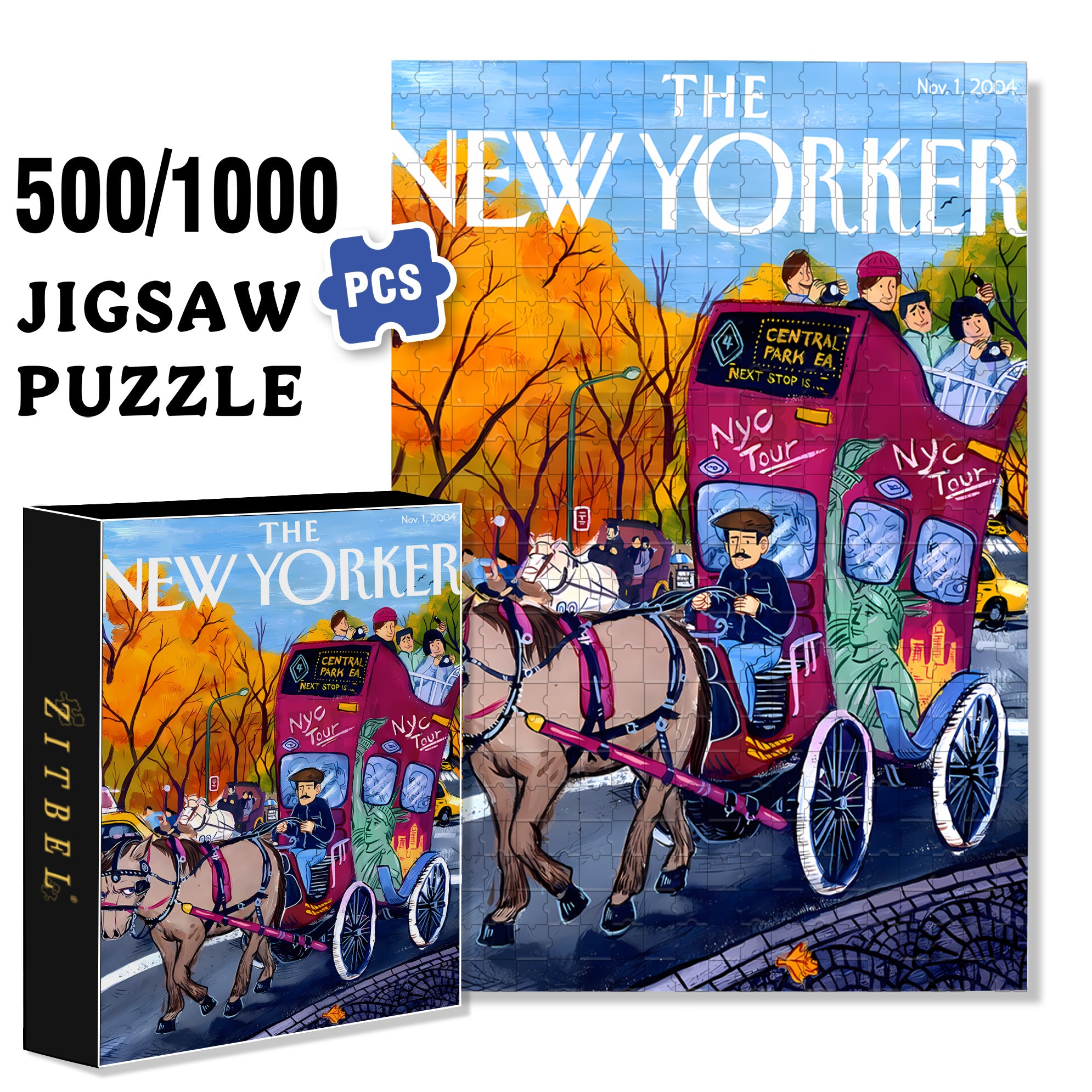 Sightseeing Carriage 500pcs/1000pcs Jigsaw Puzzle, Scratch-Resistant, Interactive Family Game & Brain-Boosting DIY Decor, Perfect for Halloween, Christmas & New Year Gifts, Family Puzzle Game