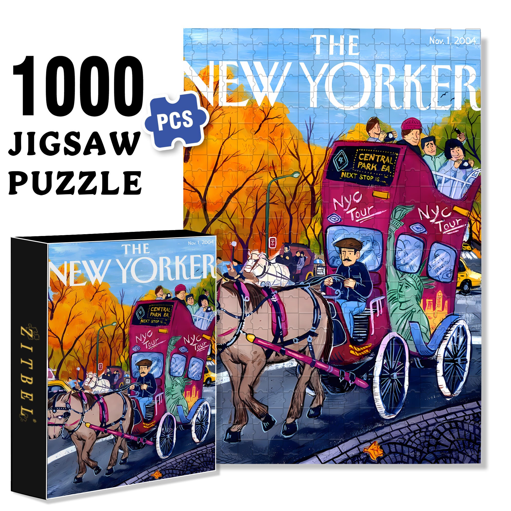 Sightseeing Carriage 500pcs/1000pcs Jigsaw Puzzle, Scratch-Resistant, Interactive Family Game & Brain-Boosting DIY Decor, Perfect for Halloween, Christmas & New Year Gifts, Family Puzzle Game