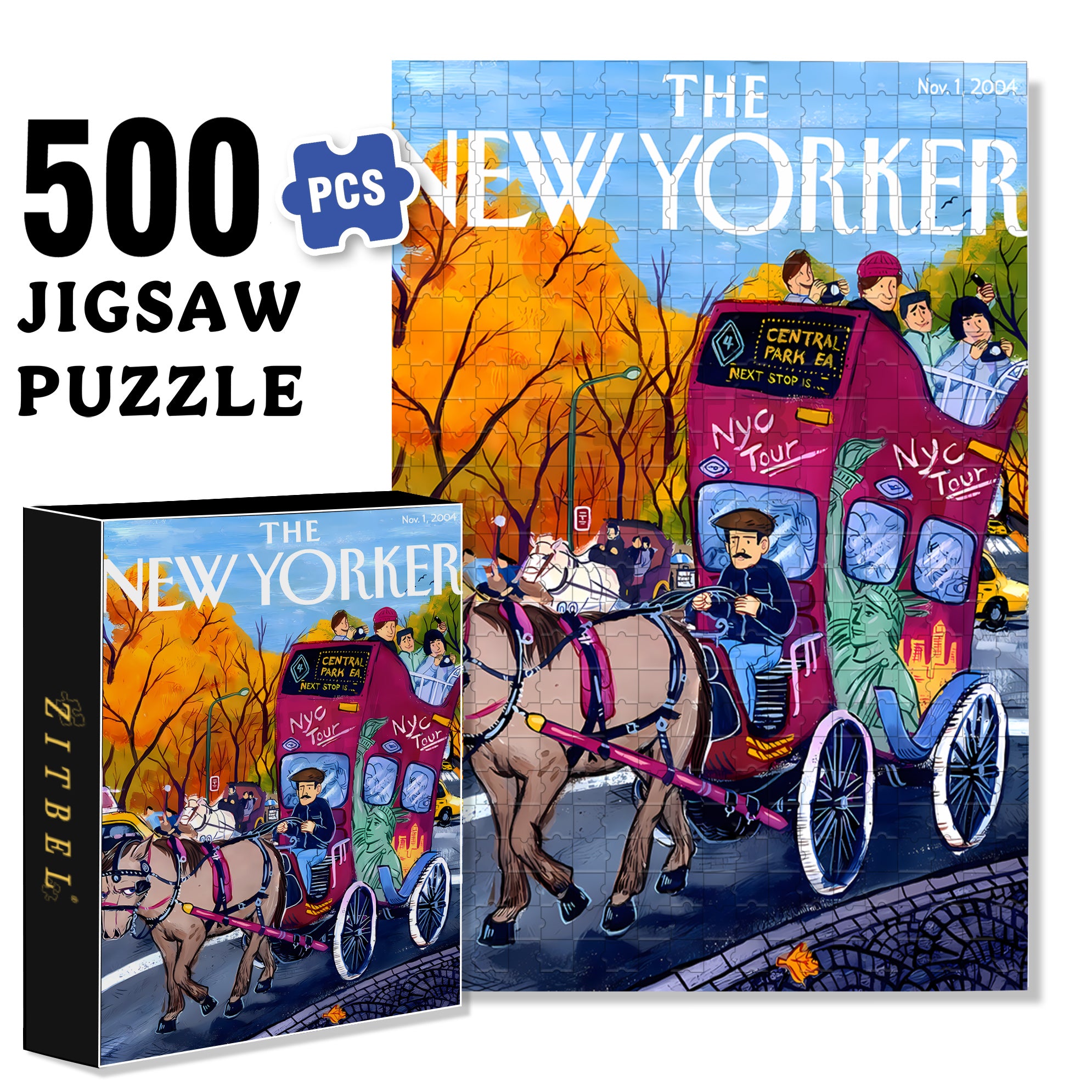 Sightseeing Carriage 500pcs/1000pcs Jigsaw Puzzle, Scratch-Resistant, Interactive Family Game & Brain-Boosting DIY Decor, Perfect for Halloween, Christmas & New Year Gifts, Family Puzzle Game
