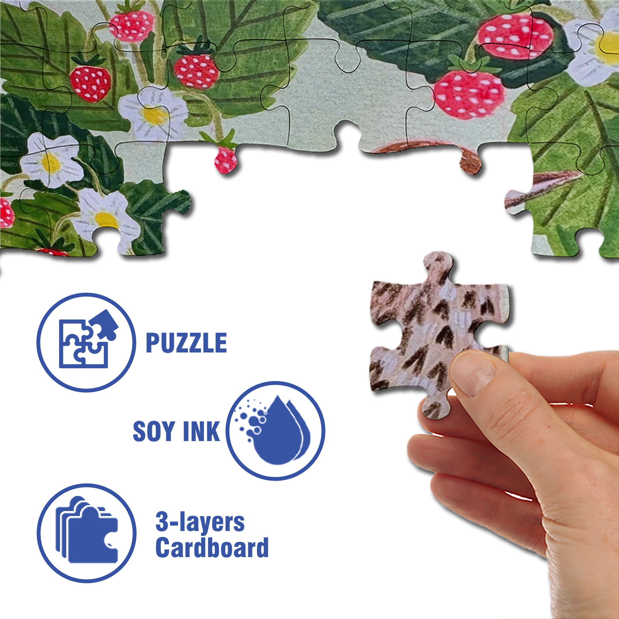 Strawberries And Birds 500pcs/1000pcs Jigsaw Puzzle, Scratch-Resistant, Interactive Family Game & Brain-Boosting DIY Decor, Perfect for Halloween, Christmas & New Year Gifts, Family Puzzle Game