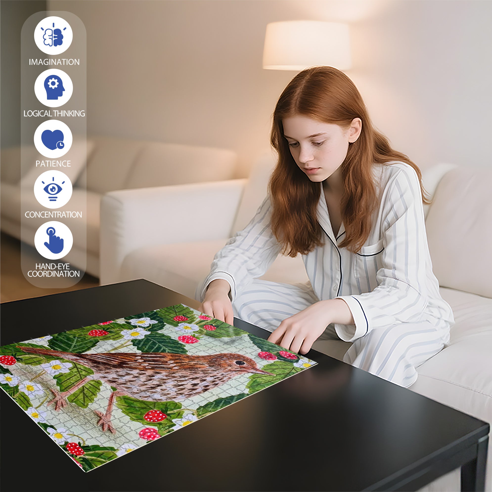 Strawberries And Birds 500pcs/1000pcs Jigsaw Puzzle, Scratch-Resistant, Interactive Family Game & Brain-Boosting DIY Decor, Perfect for Halloween, Christmas & New Year Gifts, Family Puzzle Game