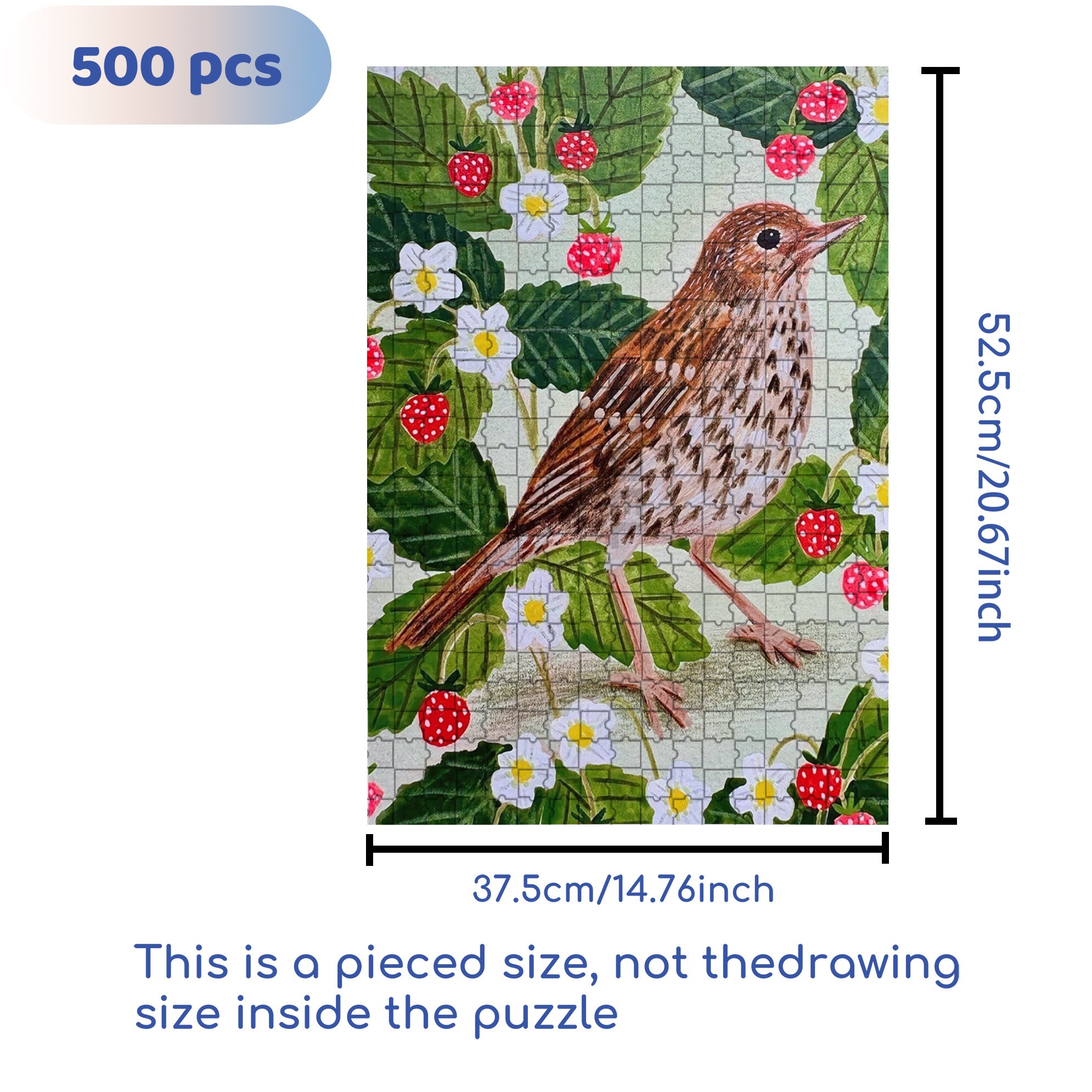 Strawberries And Birds 500pcs/1000pcs Jigsaw Puzzle, Scratch-Resistant, Interactive Family Game & Brain-Boosting DIY Decor, Perfect for Halloween, Christmas & New Year Gifts, Family Puzzle Game