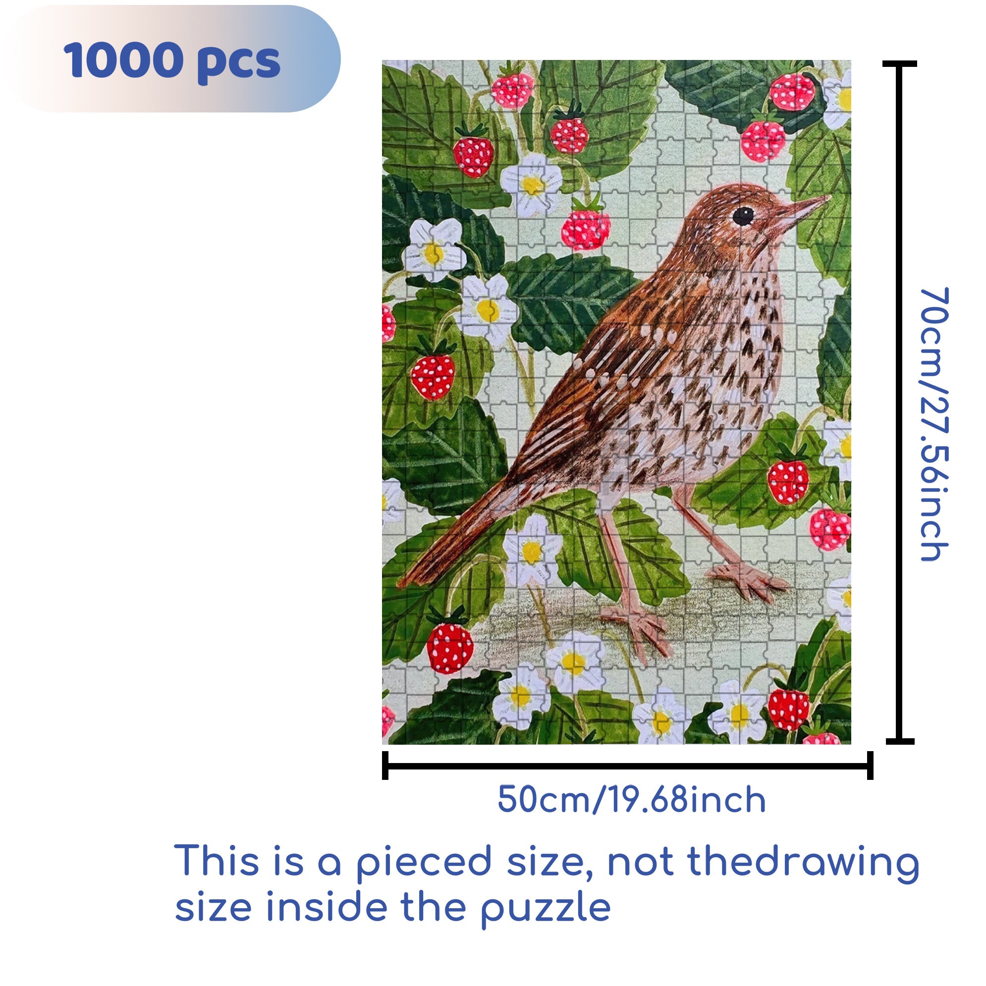 Strawberries And Birds 500pcs/1000pcs Jigsaw Puzzle, Scratch-Resistant, Interactive Family Game & Brain-Boosting DIY Decor, Perfect for Halloween, Christmas & New Year Gifts, Family Puzzle Game
