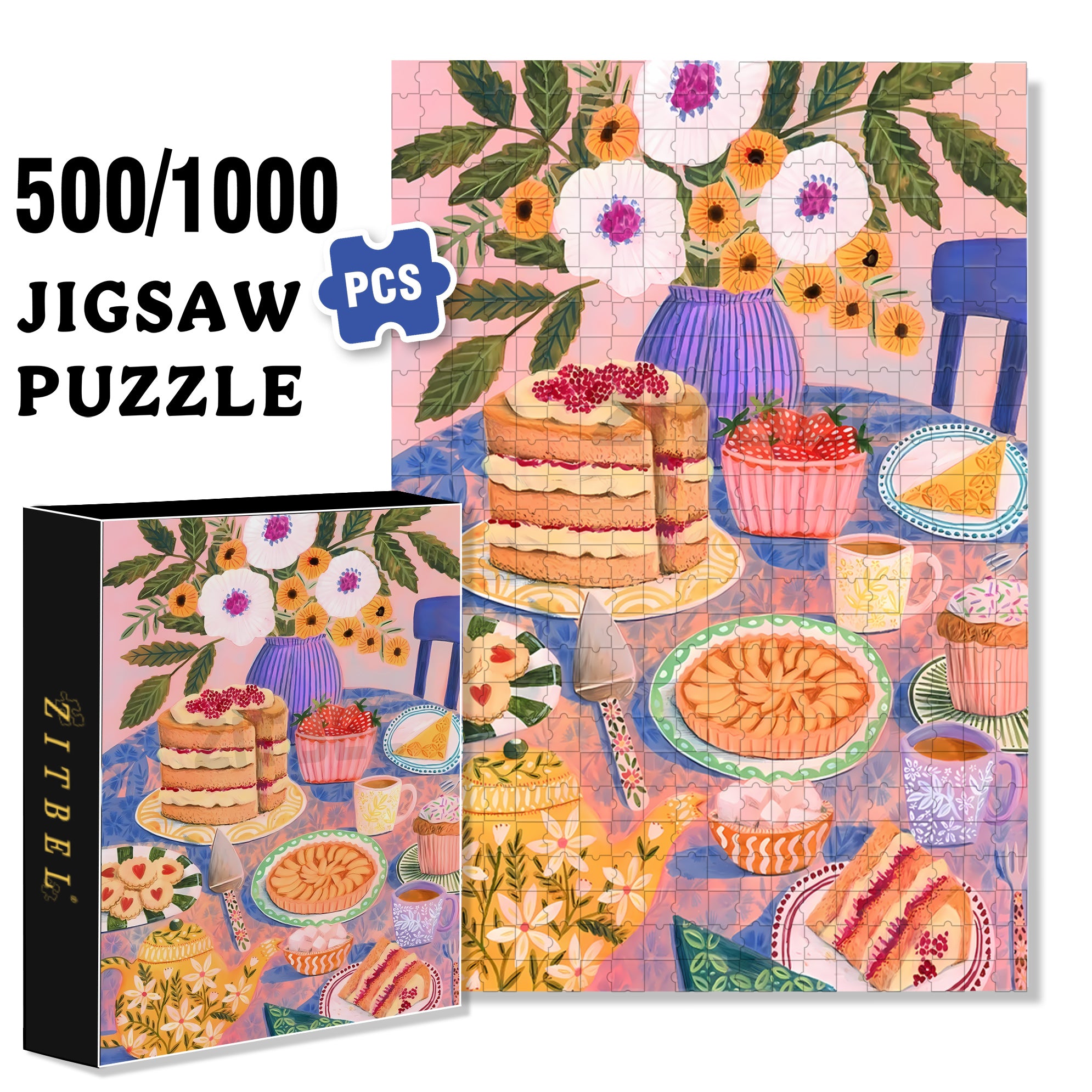 Sweet Dessert Lover 500pcs/1000pcs Jigsaw Puzzle, Scratch-Resistant, Interactive Family Game & Brain-Boosting DIY Decor, Perfect for Halloween, Christmas & New Year Gifts, Family Puzzle Game