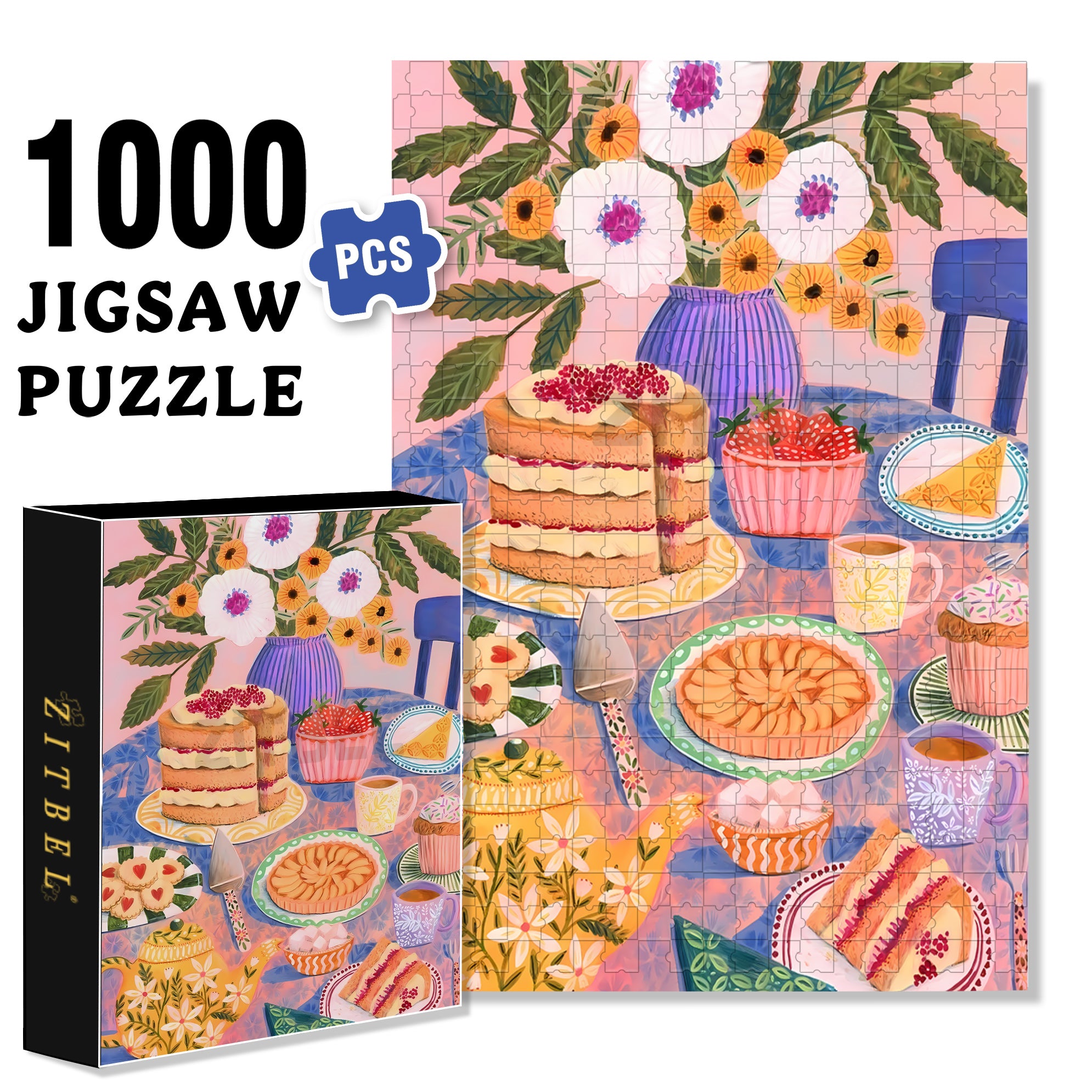 Sweet Dessert Lover 500pcs/1000pcs Jigsaw Puzzle, Scratch-Resistant, Interactive Family Game & Brain-Boosting DIY Decor, Perfect for Halloween, Christmas & New Year Gifts, Family Puzzle Game