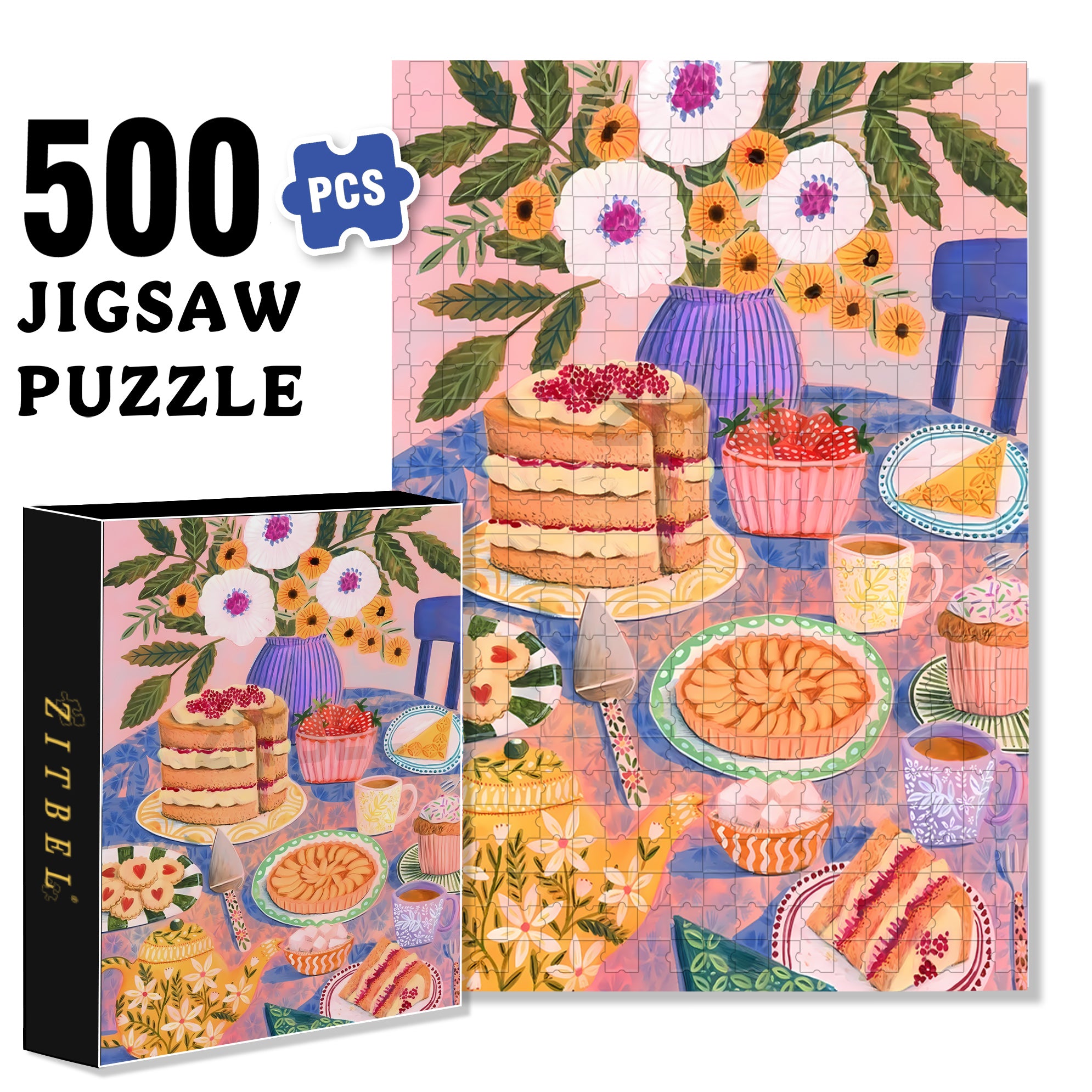 Sweet Dessert Lover 500pcs/1000pcs Jigsaw Puzzle, Scratch-Resistant, Interactive Family Game & Brain-Boosting DIY Decor, Perfect for Halloween, Christmas & New Year Gifts, Family Puzzle Game