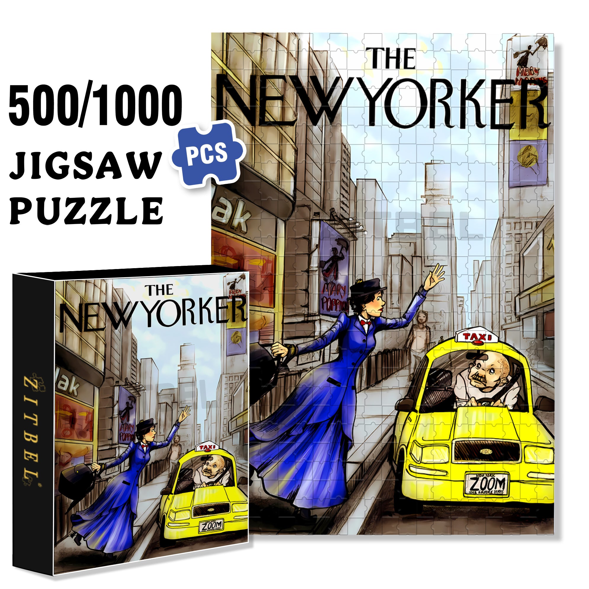 Taxi! 500pcs/1000pcs Jigsaw Puzzle, Scratch-Resistant, Interactive Family Game & Brain-Boosting DIY Decor, Perfect for Halloween, Christmas & New Year Gifts, Family Puzzle Game
