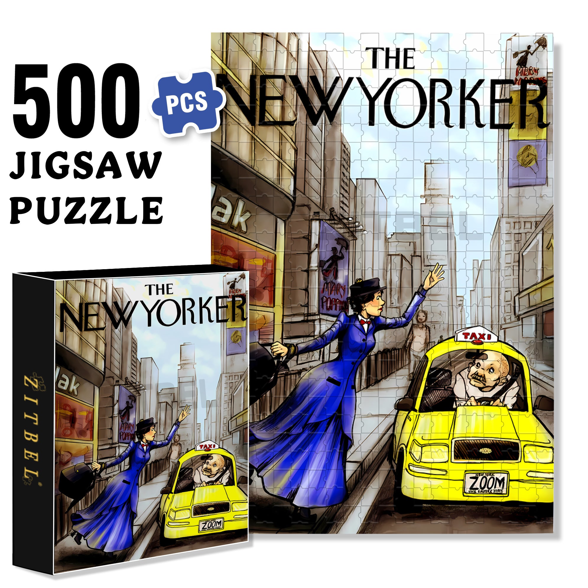 Taxi! 500pcs/1000pcs Jigsaw Puzzle, Scratch-Resistant, Interactive Family Game & Brain-Boosting DIY Decor, Perfect for Halloween, Christmas & New Year Gifts, Family Puzzle Game