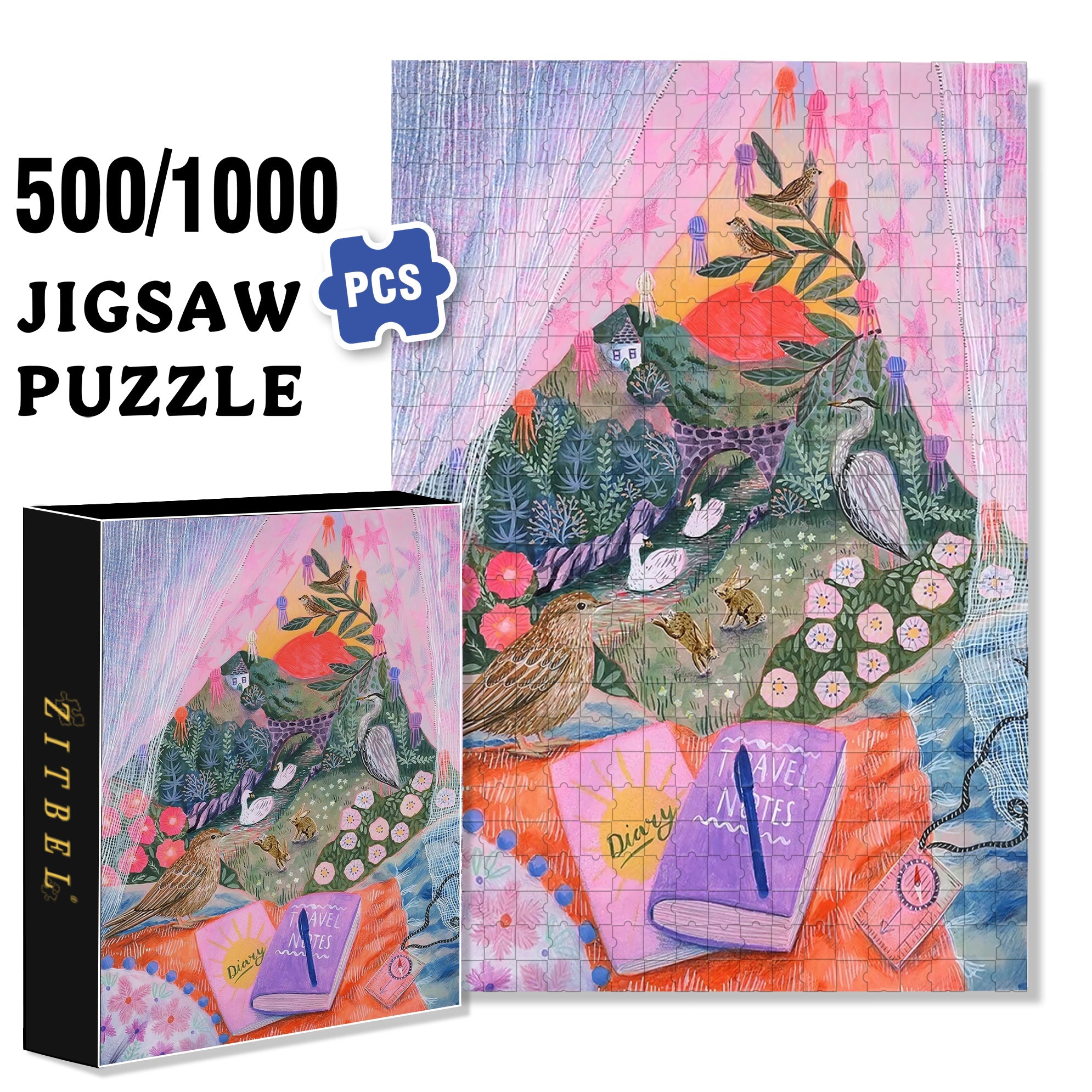 Travel Notes 500pcs/1000pcs Jigsaw Puzzle, Scratch-Resistant, Interactive Family Game & Brain-Boosting DIY Decor, Perfect for Halloween, Christmas & New Year Gifts, Family Puzzle Game