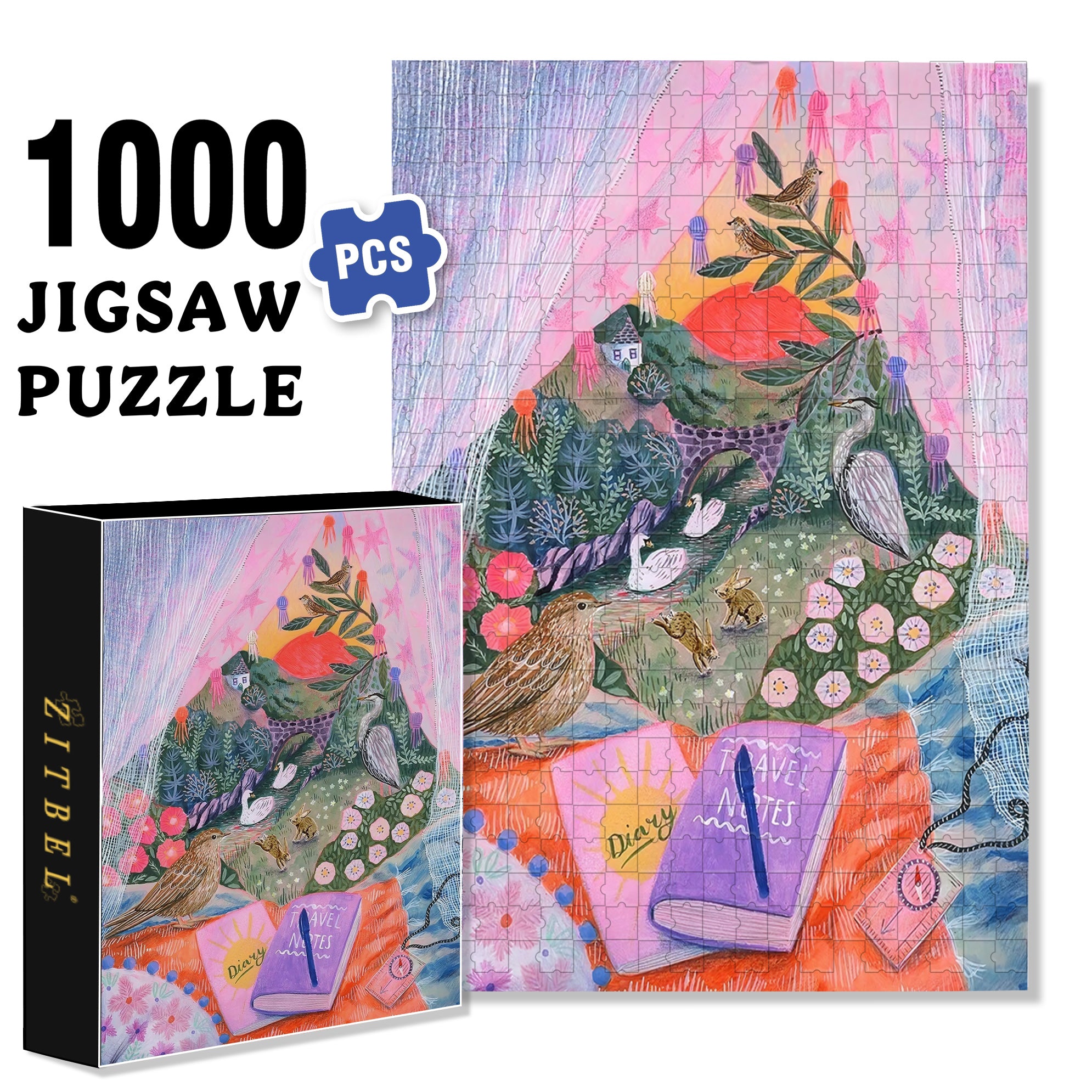 Travel Notes 500pcs/1000pcs Jigsaw Puzzle, Scratch-Resistant, Interactive Family Game & Brain-Boosting DIY Decor, Perfect for Halloween, Christmas & New Year Gifts, Family Puzzle Game