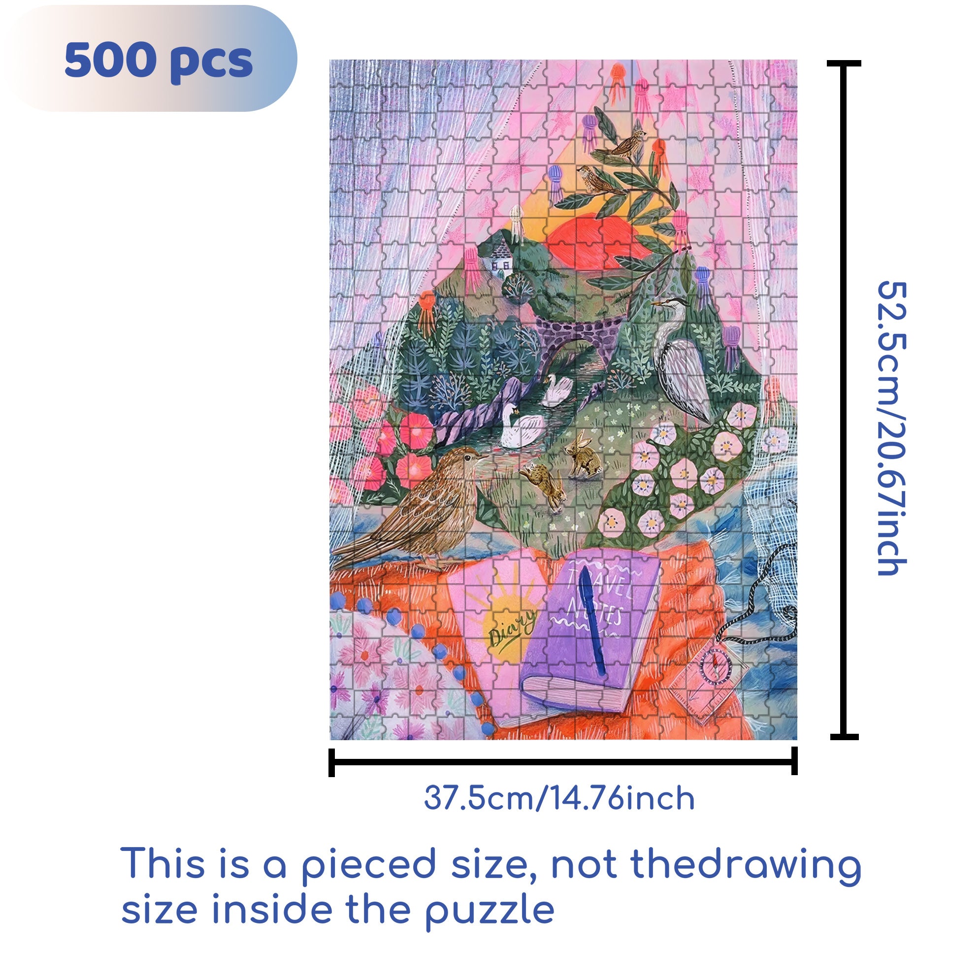 Travel Notes 500pcs/1000pcs Jigsaw Puzzle, Scratch-Resistant, Interactive Family Game & Brain-Boosting DIY Decor, Perfect for Halloween, Christmas & New Year Gifts, Family Puzzle Game